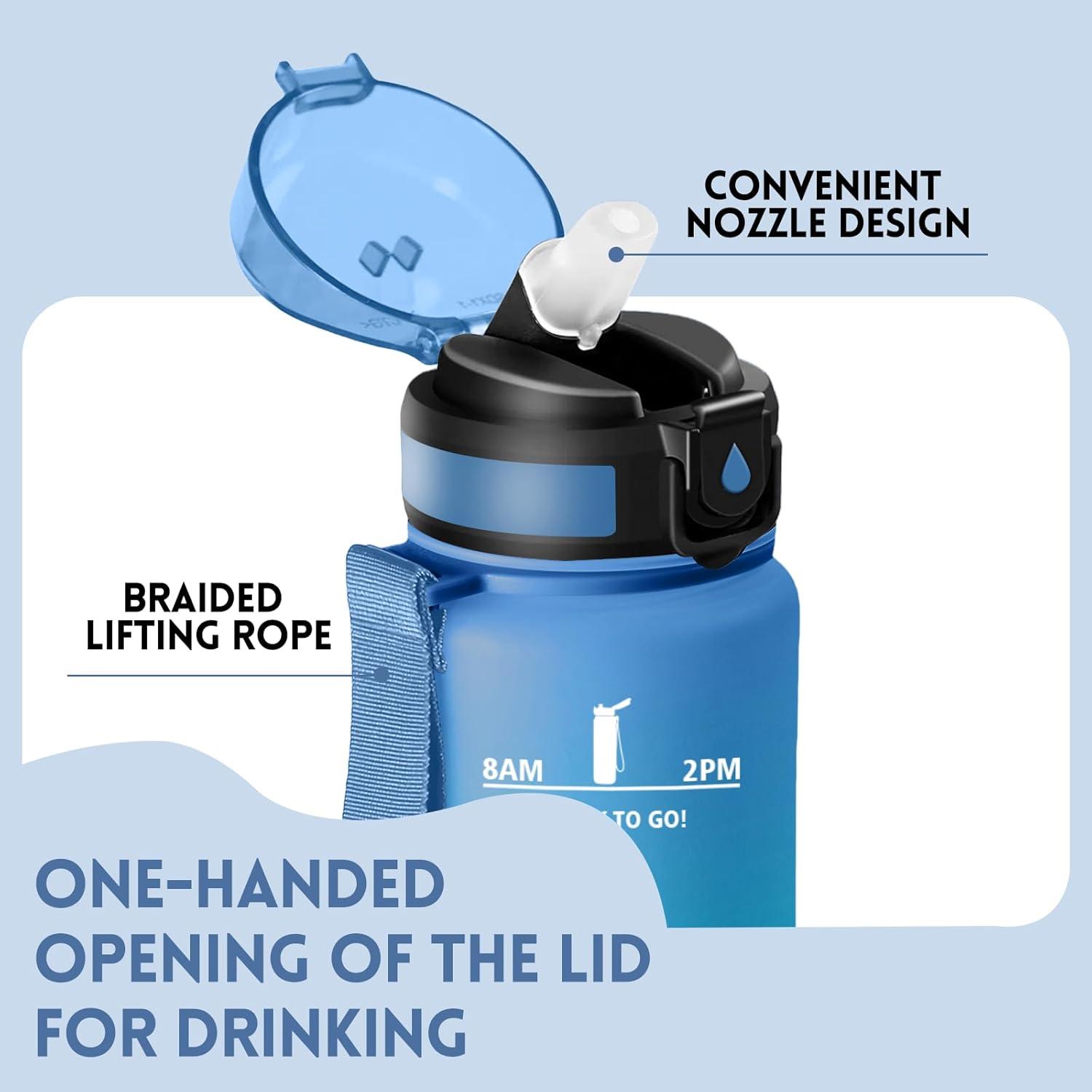 image:imageMotswedi Gourde Enfant 500 ml AntiFuite Gourde Paille avec Marqueur de Temps Bouteille deau Poigne de Transport Bouteille avec Paille pour Lcole Sport Yoga Blanc Cass Bleu ClairBleu Vert