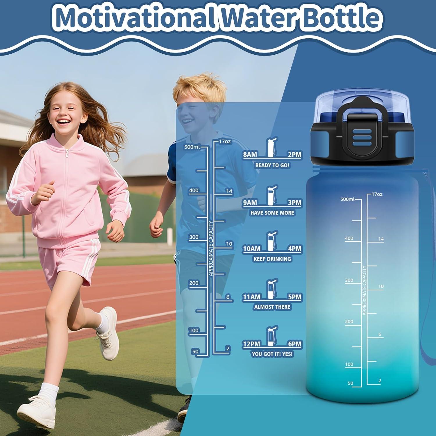 image:imageMotswedi Gourde Enfant 500 ml AntiFuite Gourde Paille avec Marqueur de Temps Bouteille deau Poigne de Transport Bouteille avec Paille pour Lcole Sport Yoga Blanc Cass Bleu ClairVert Vif500ml