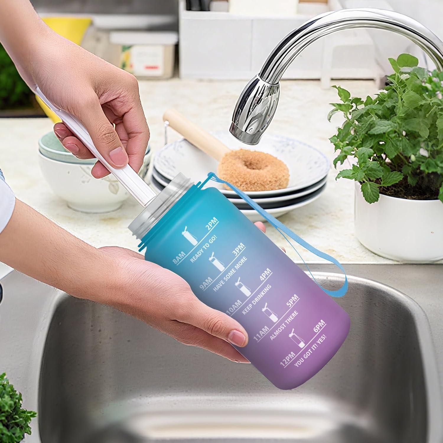image:imageMotswedi Gourde Enfant 500 ml AntiFuite Gourde Paille avec Marqueur de Temps Bouteille deau Poigne de Transport Bouteille avec Paille pour Lcole Sport Yoga Blanc Cass Bleu ClairBleu Violet
