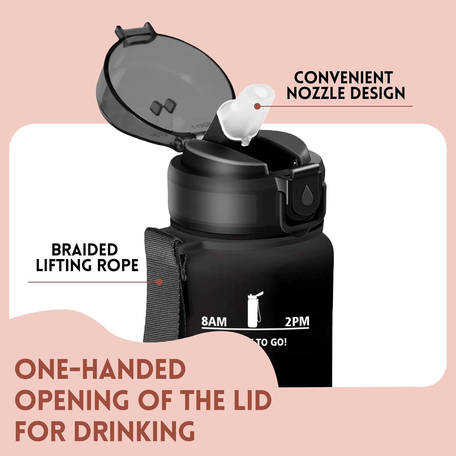 image:imageMotswedi Gourde Enfant 500 ml AntiFuite Gourde Paille avec Marqueur de Temps Bouteille deau Poigne de Transport Bouteille avec Paille pour Lcole Sport Yoga Blanc Cass Bleu ClairNoir Rouge