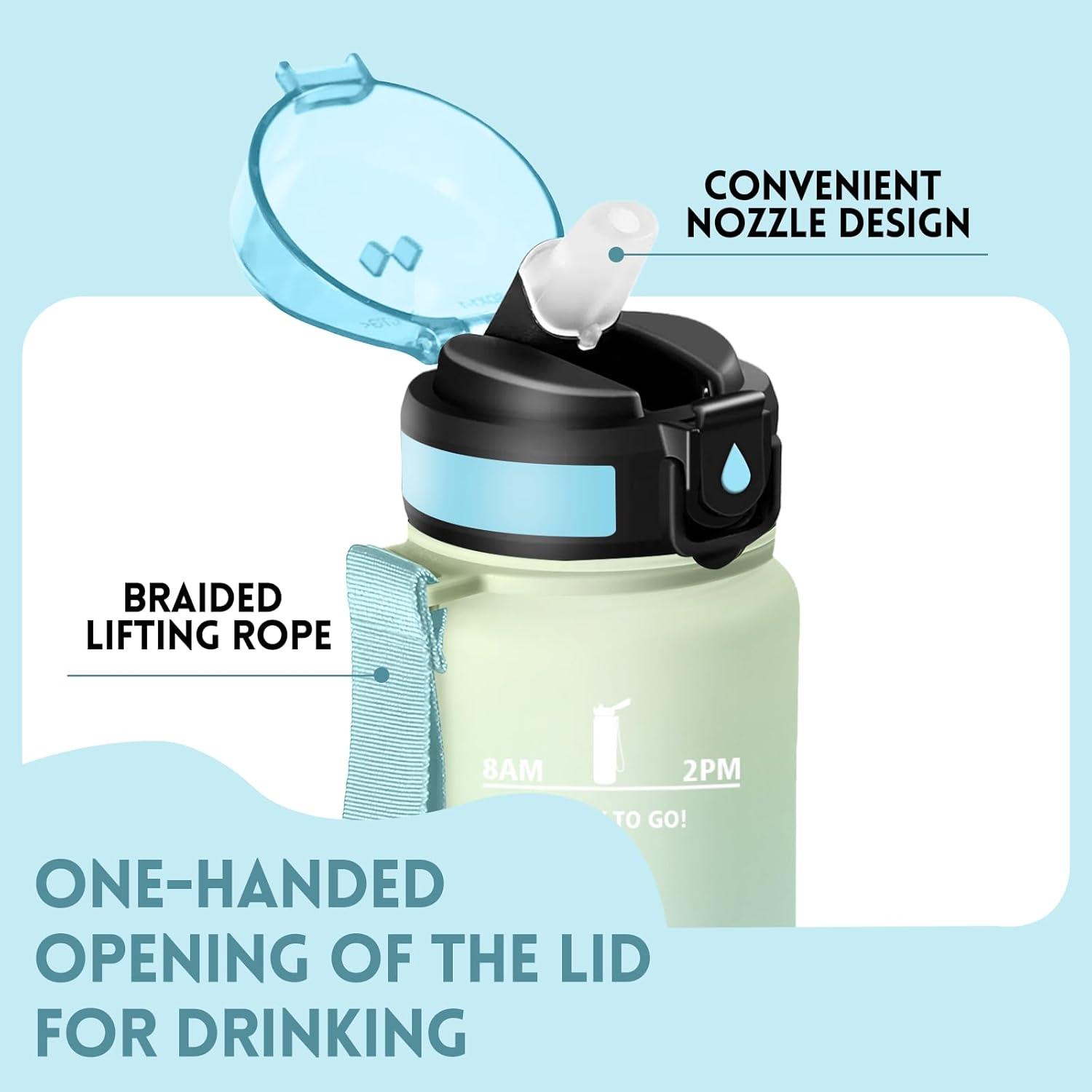 image:imageMotswedi Gourde Enfant 500 ml AntiFuite Gourde Paille avec Marqueur de Temps Bouteille deau Poigne de Transport Bouteille avec Paille pour Lcole Sport Yoga Blanc Cass Bleu ClairBlanc Cass Bleu Clair