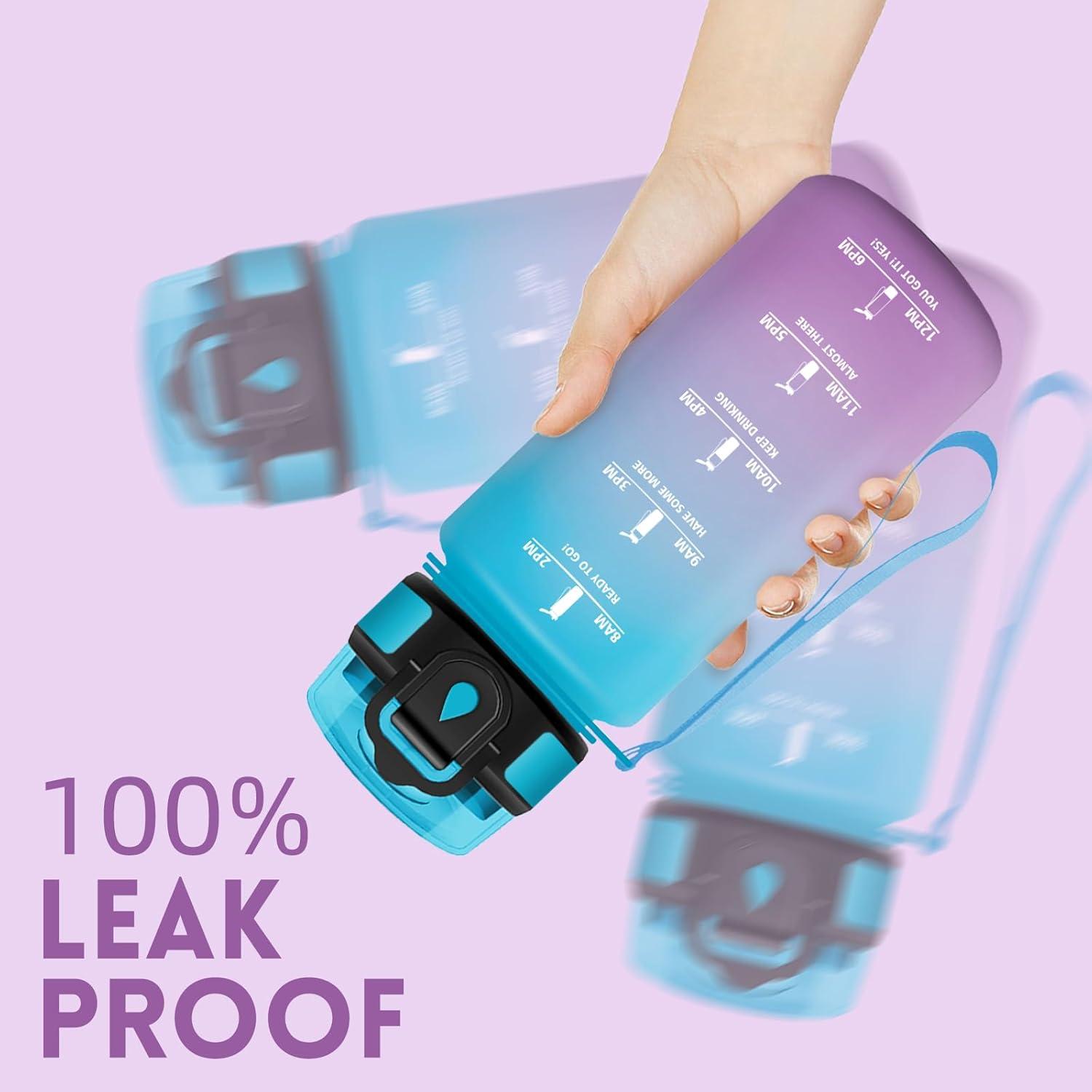 image:imageMotswedi Gourde Enfant 500 ml AntiFuite Gourde Paille avec Marqueur de Temps Bouteille deau Poigne de Transport Bouteille avec Paille pour Lcole Sport Yoga Blanc Cass Bleu ClairBleu Violet