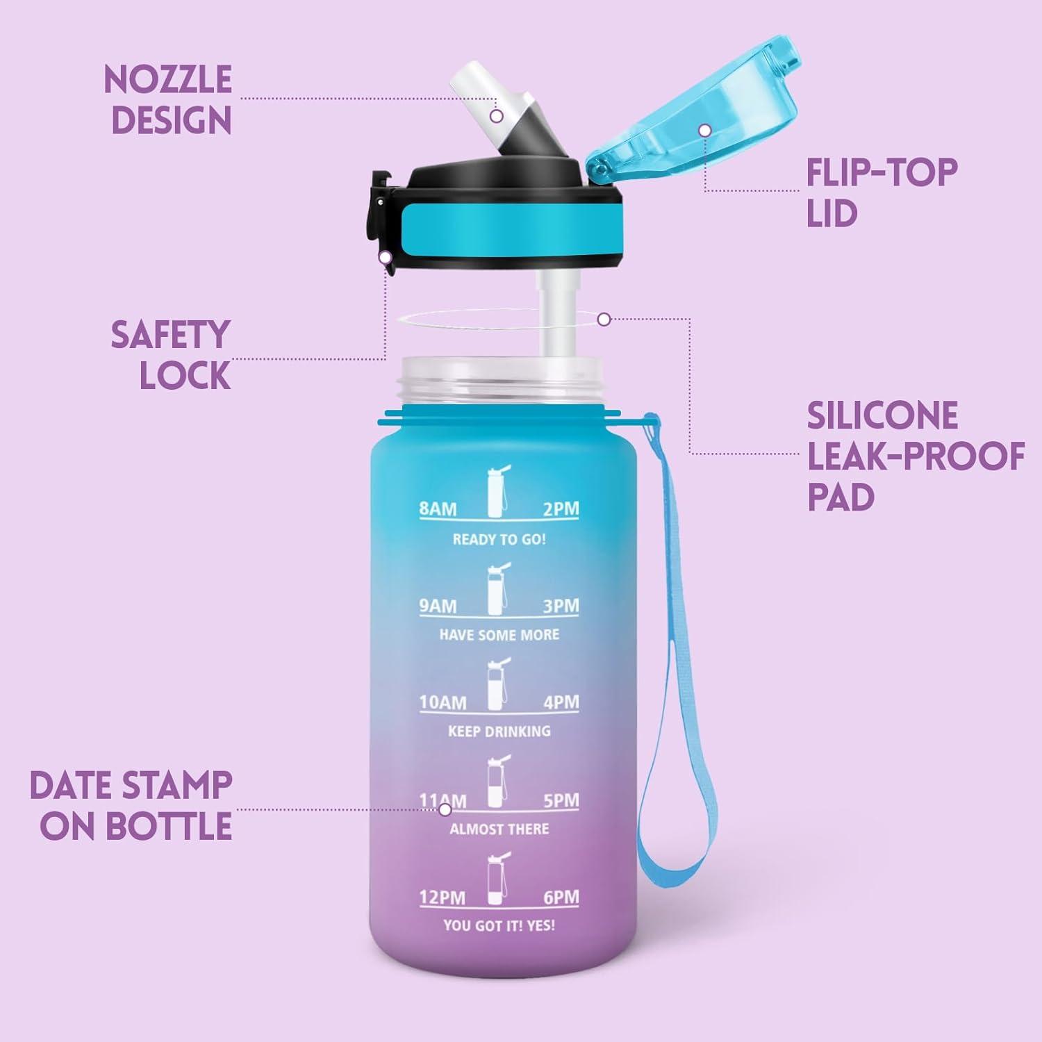 image:imageMotswedi Gourde Enfant 500 ml AntiFuite Gourde Paille avec Marqueur de Temps Bouteille deau Poigne de Transport Bouteille avec Paille pour Lcole Sport Yoga Blanc Cass Bleu ClairBleu Violet