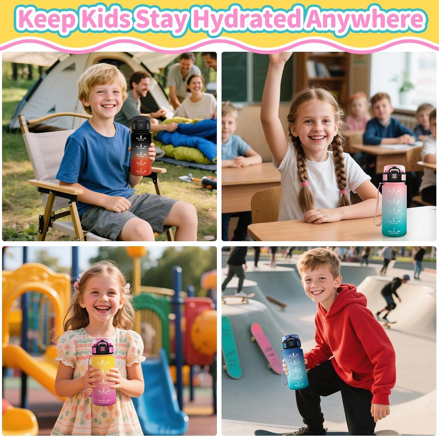 image:imageMotswedi Gourde Enfant 500 ml AntiFuite Gourde Paille avec Marqueur de Temps Bouteille deau Poigne de Transport Bouteille avec Paille pour Lcole Sport Yoga Blanc Cass Bleu ClairJaunerose500ml
