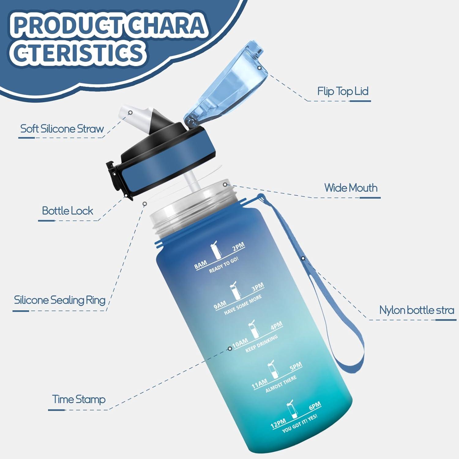 image:imageMotswedi Gourde Enfant 500 ml AntiFuite Gourde Paille avec Marqueur de Temps Bouteille deau Poigne de Transport Bouteille avec Paille pour Lcole Sport Yoga Blanc Cass Bleu ClairVert Vif500ml