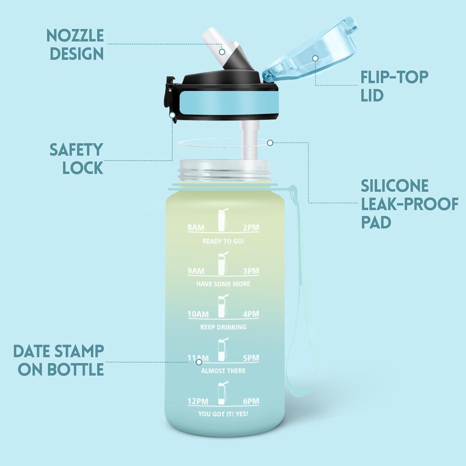 image:imageMotswedi Gourde Enfant 500 ml AntiFuite Gourde Paille avec Marqueur de Temps Bouteille deau Poigne de Transport Bouteille avec Paille pour Lcole Sport Yoga Blanc Cass Bleu ClairBlanc Cass Bleu Clair