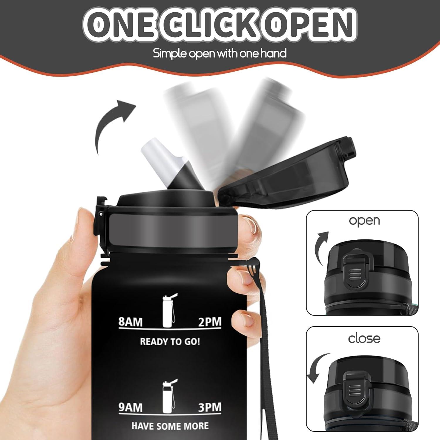 image:imageMotswedi Gourde Enfant 500 ml AntiFuite Gourde Paille avec Marqueur de Temps Bouteille deau Poigne de Transport Bouteille avec Paille pour Lcole Sport Yoga Blanc Cass Bleu ClairNoirrouge500ml