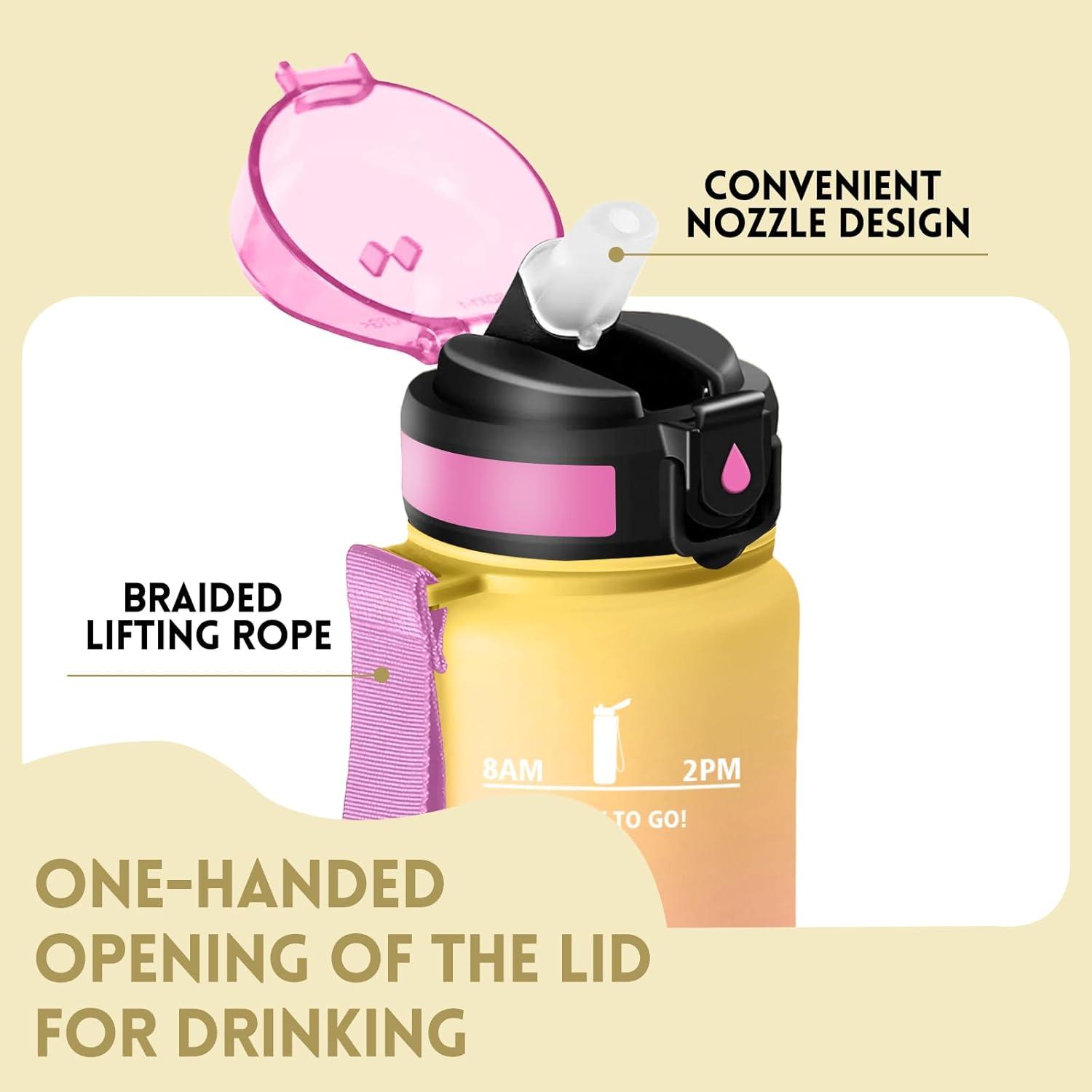 image:imageMotswedi Gourde Enfant 500 ml AntiFuite Gourde Paille avec Marqueur de Temps Bouteille deau Poigne de Transport Bouteille avec Paille pour Lcole Sport Yoga Blanc Cass Bleu ClairJaune Rose