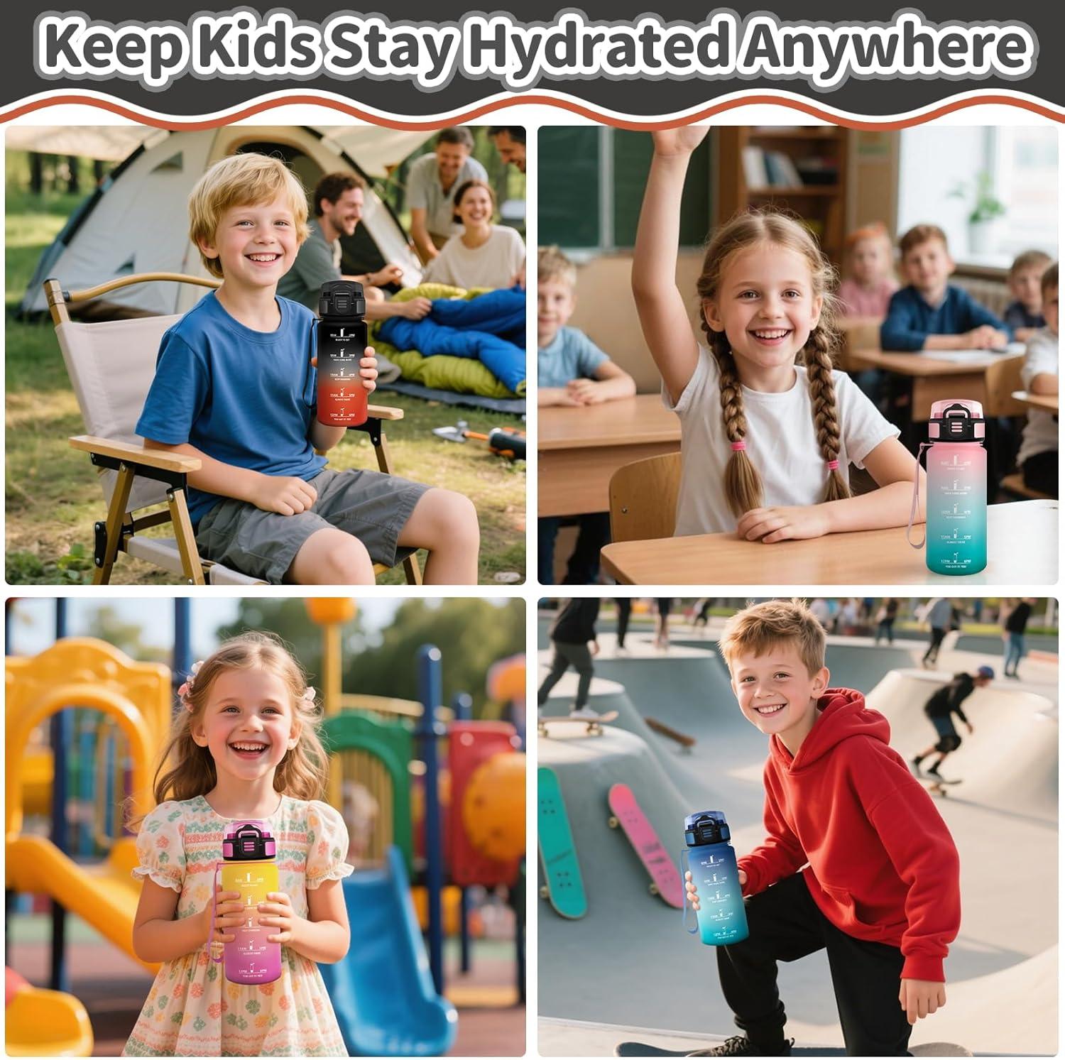 image:imageMotswedi Gourde Enfant 500 ml AntiFuite Gourde Paille avec Marqueur de Temps Bouteille deau Poigne de Transport Bouteille avec Paille pour Lcole Sport Yoga Blanc Cass Bleu ClairNoirrouge500ml