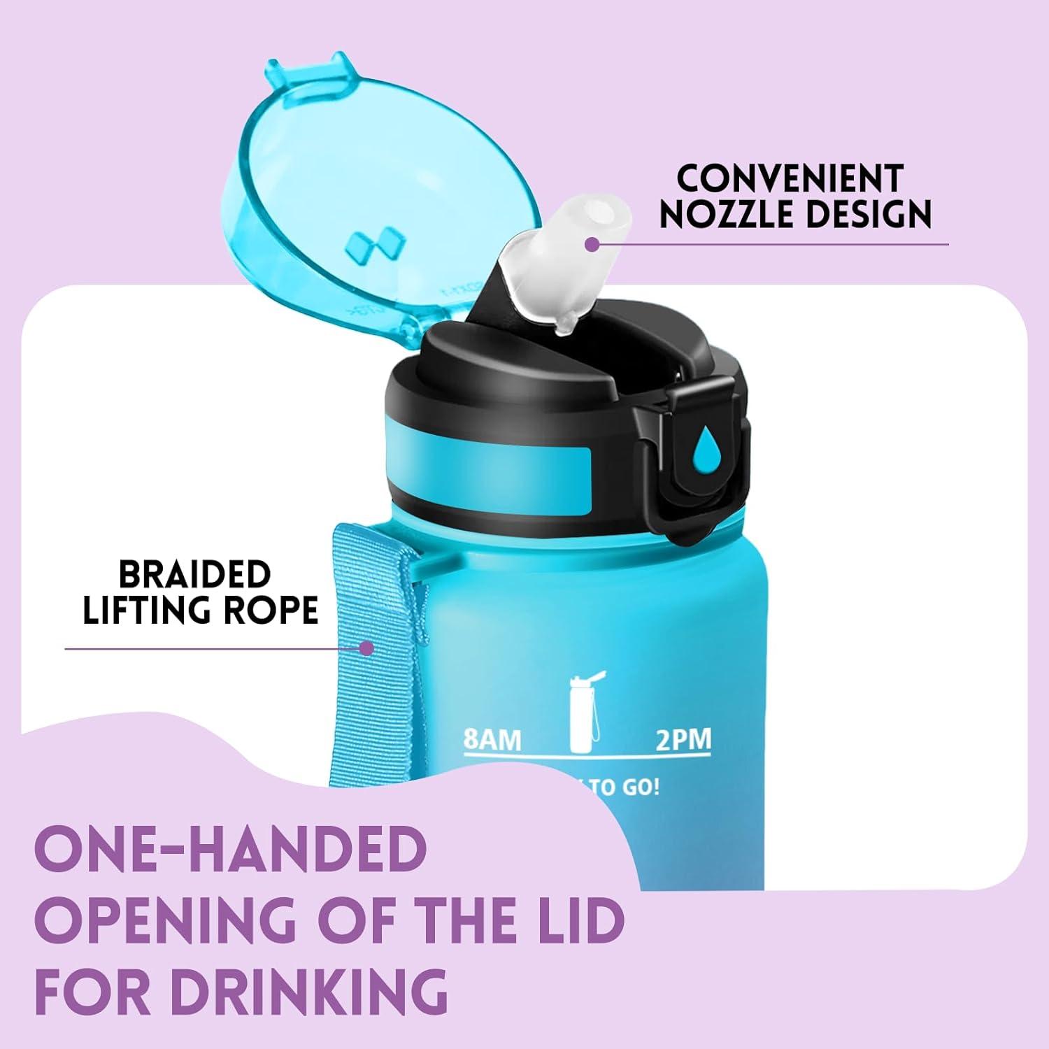image:imageMotswedi Gourde Enfant 500 ml AntiFuite Gourde Paille avec Marqueur de Temps Bouteille deau Poigne de Transport Bouteille avec Paille pour Lcole Sport Yoga Blanc Cass Bleu ClairBleu Violet