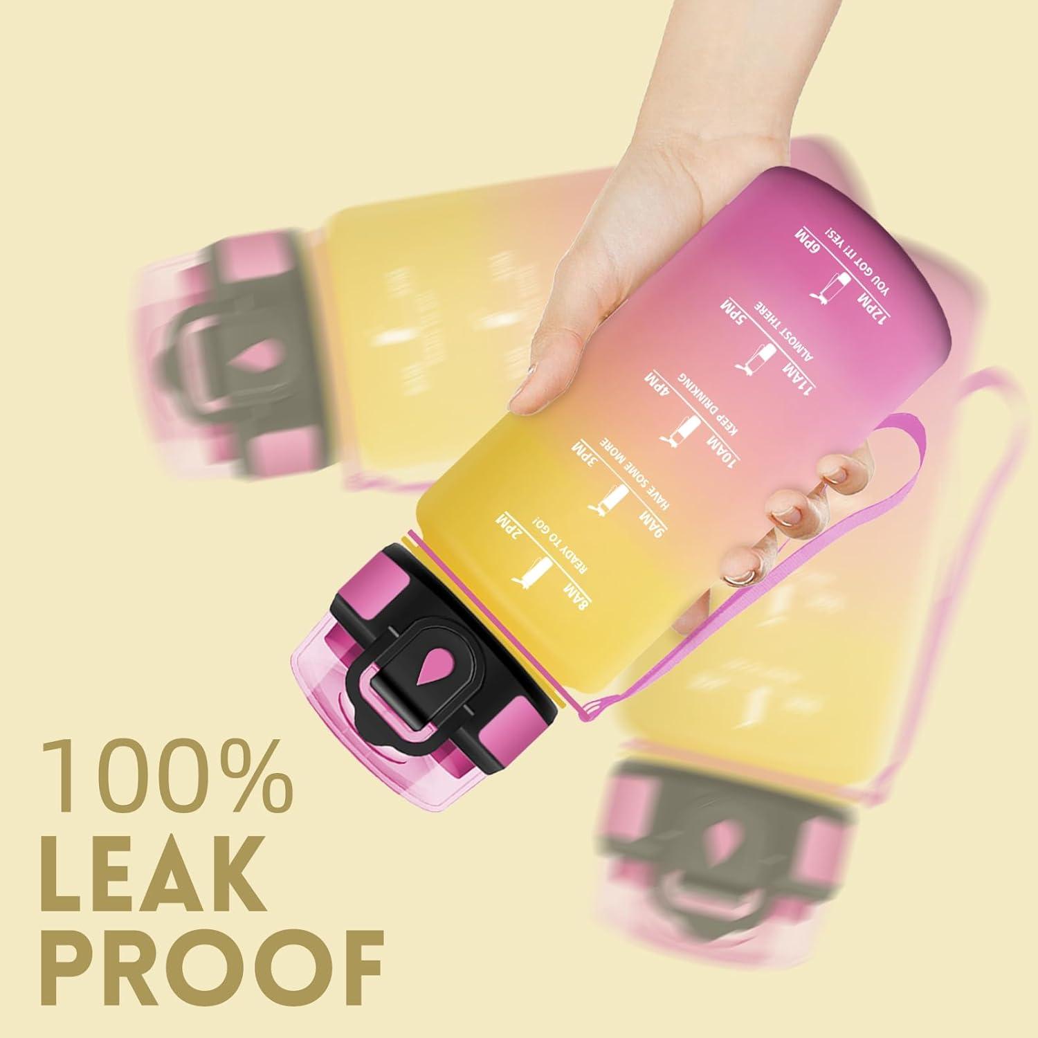 image:imageMotswedi Gourde Enfant 500 ml AntiFuite Gourde Paille avec Marqueur de Temps Bouteille deau Poigne de Transport Bouteille avec Paille pour Lcole Sport Yoga Blanc Cass Bleu ClairJaune Rose