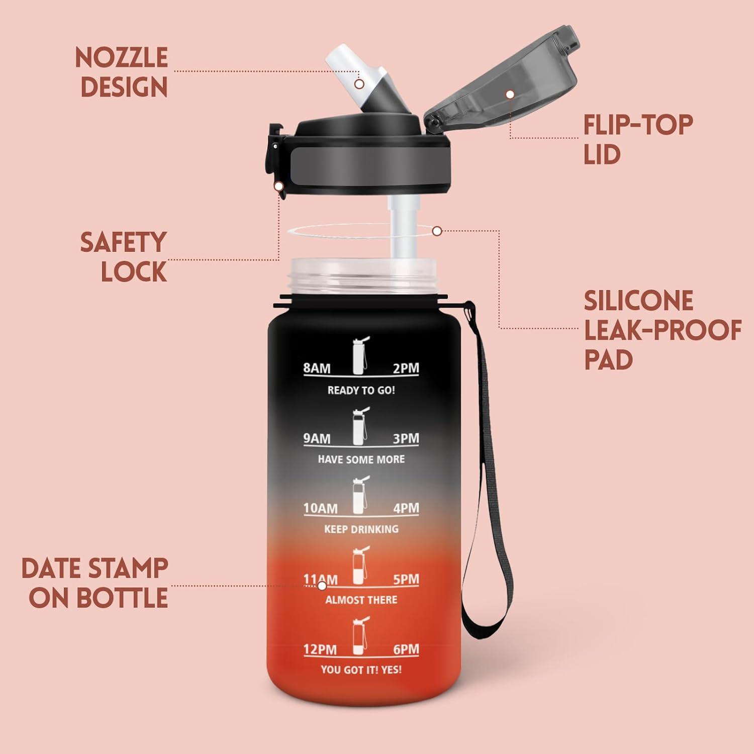 image:imageMotswedi Gourde Enfant 500 ml AntiFuite Gourde Paille avec Marqueur de Temps Bouteille deau Poigne de Transport Bouteille avec Paille pour Lcole Sport Yoga Blanc Cass Bleu ClairNoir Rouge