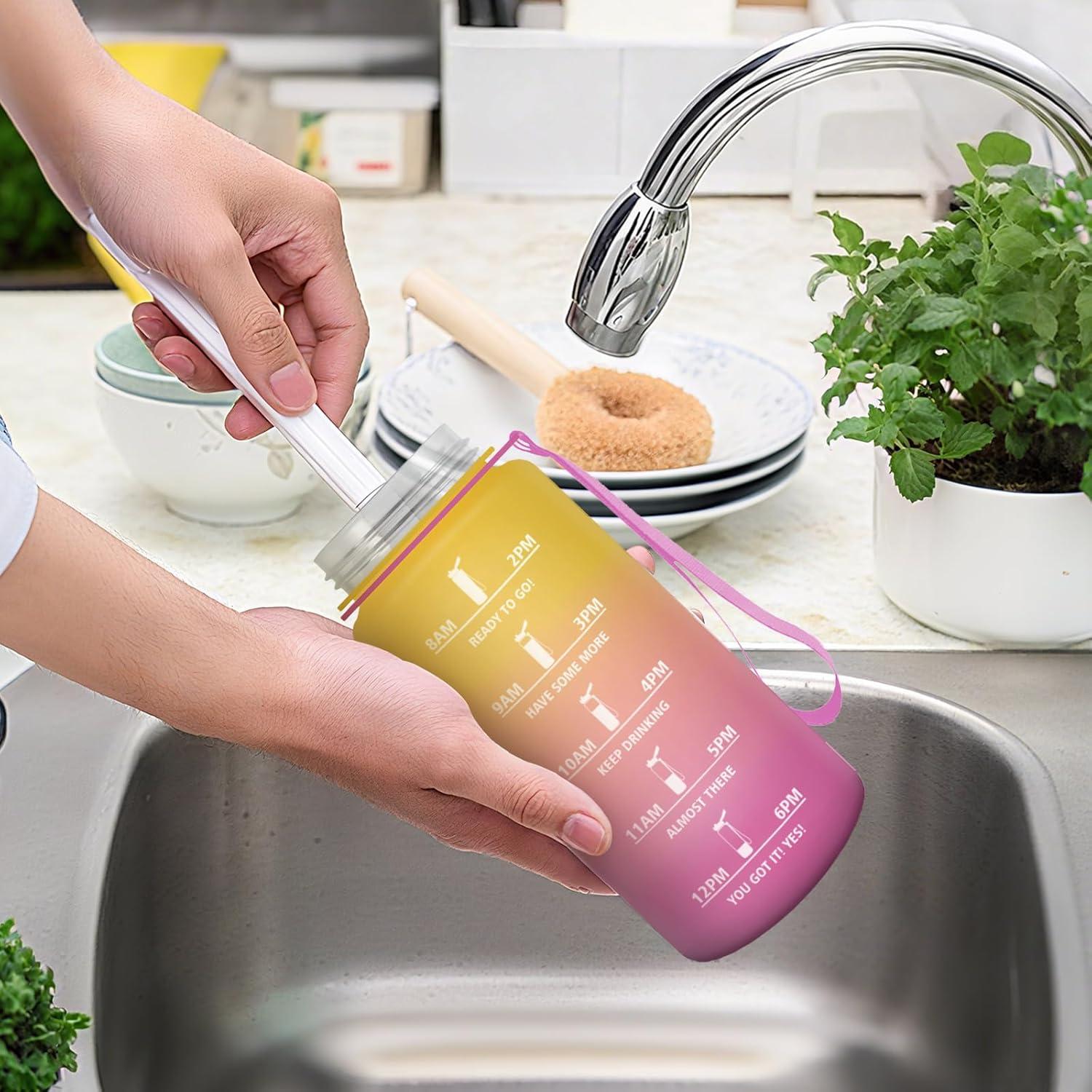 image:imageMotswedi Gourde Enfant 500 ml AntiFuite Gourde Paille avec Marqueur de Temps Bouteille deau Poigne de Transport Bouteille avec Paille pour Lcole Sport Yoga Blanc Cass Bleu ClairJaune Rose