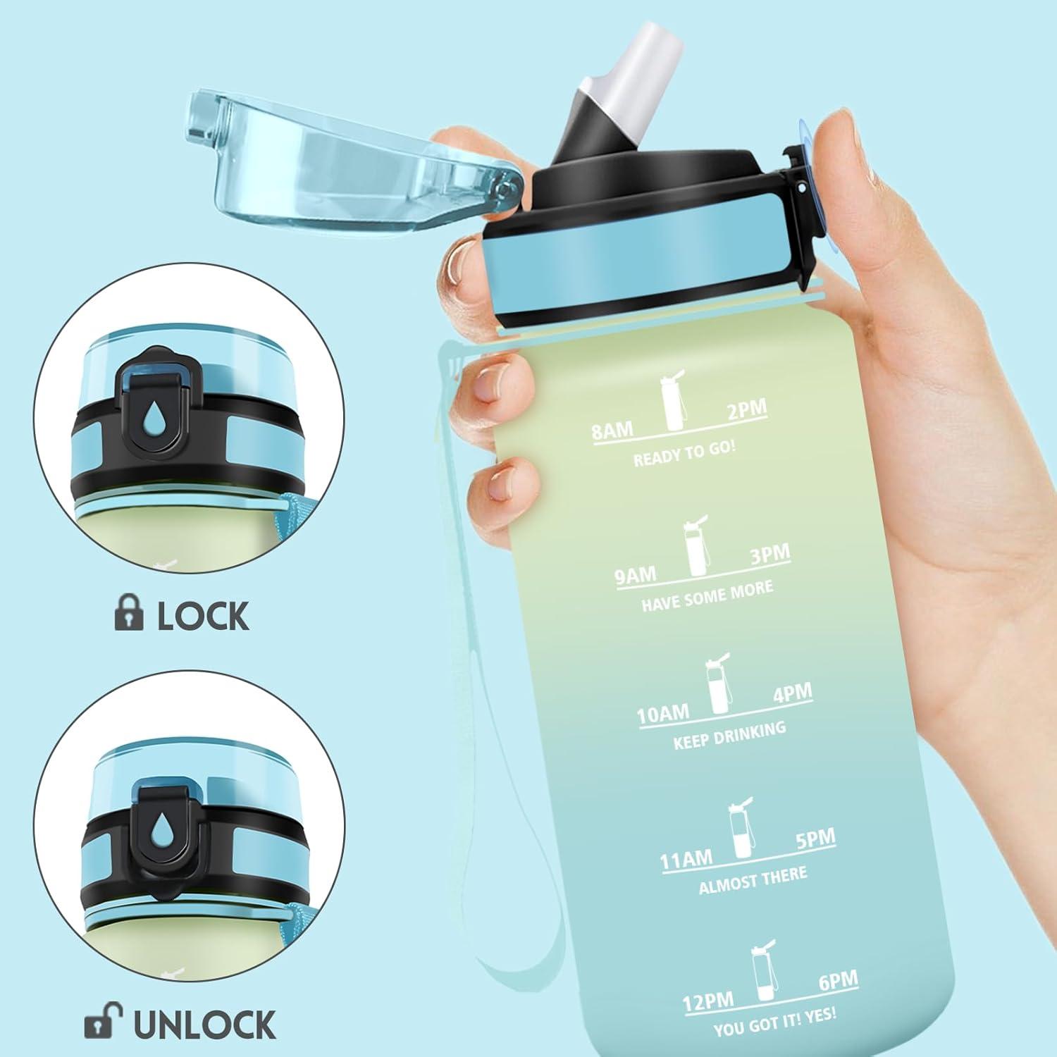 image:imageMotswedi Gourde Enfant 500 ml AntiFuite Gourde Paille avec Marqueur de Temps Bouteille deau Poigne de Transport Bouteille avec Paille pour Lcole Sport Yoga Blanc Cass Bleu ClairBlanc Cass Bleu Clair