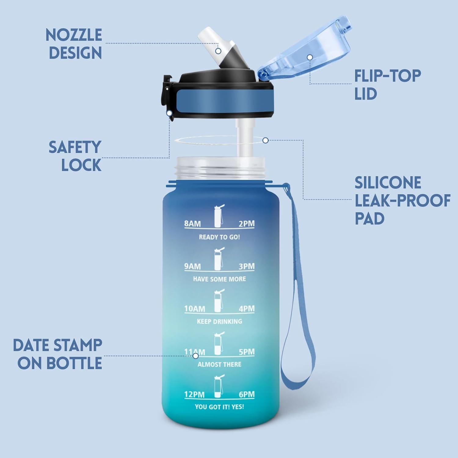 image:imageMotswedi Gourde Enfant 500 ml AntiFuite Gourde Paille avec Marqueur de Temps Bouteille deau Poigne de Transport Bouteille avec Paille pour Lcole Sport Yoga Blanc Cass Bleu ClairBleu Vert