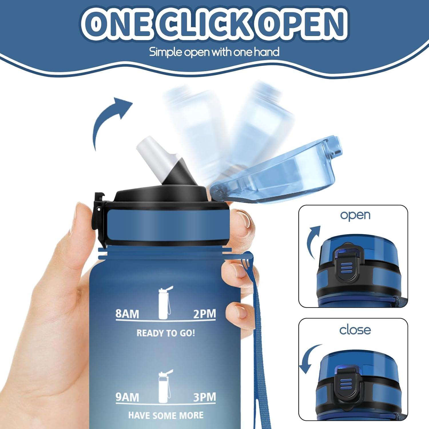 image:imageMotswedi Gourde Enfant 500 ml AntiFuite Gourde Paille avec Marqueur de Temps Bouteille deau Poigne de Transport Bouteille avec Paille pour Lcole Sport Yoga Blanc Cass Bleu ClairVert Vif500ml