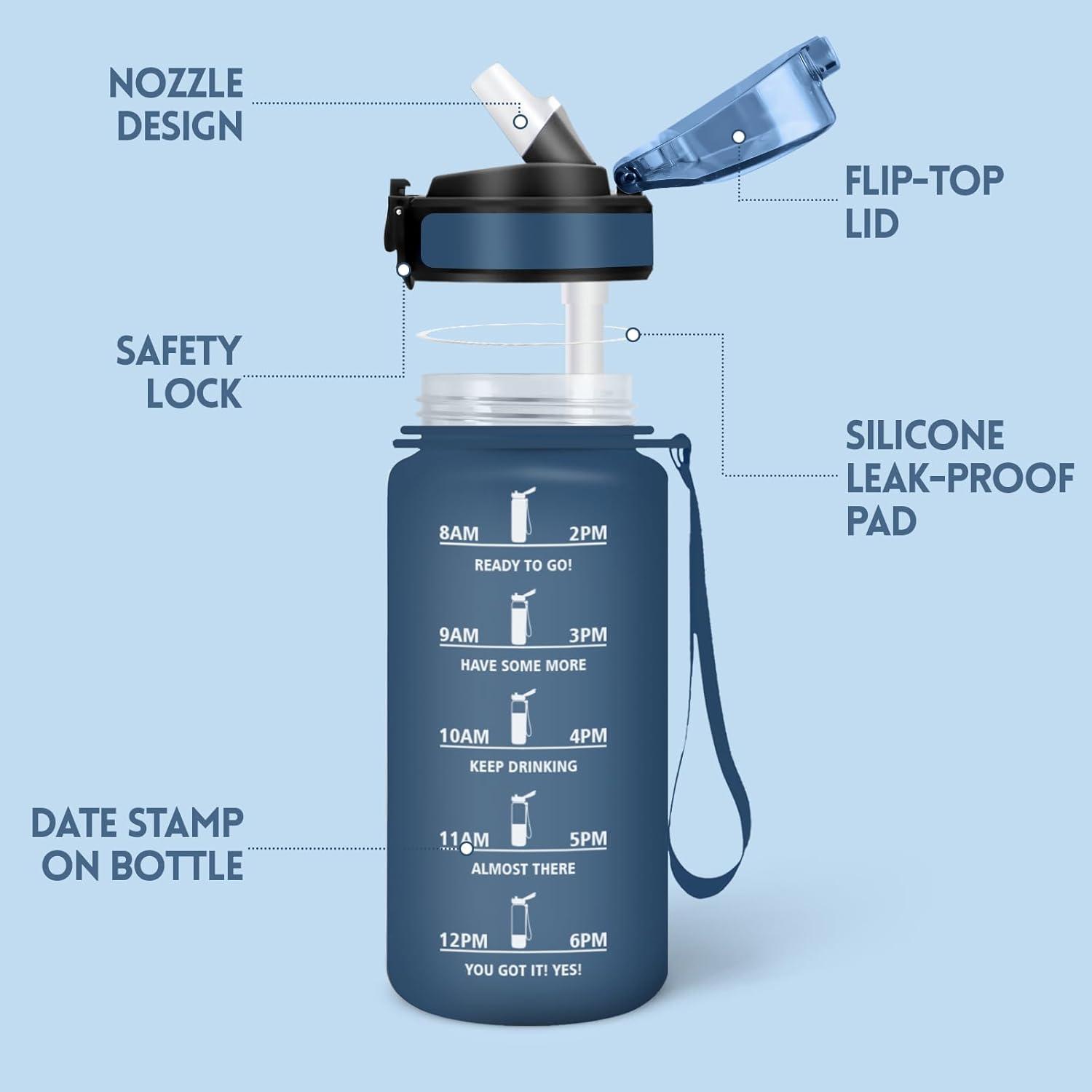 image:imageMotswedi Gourde Enfant 500 ml AntiFuite Gourde Paille avec Marqueur de Temps Bouteille deau Poigne de Transport Bouteille avec Paille pour Lcole Sport Yoga Blanc Cass Bleu ClairBleu Fonc