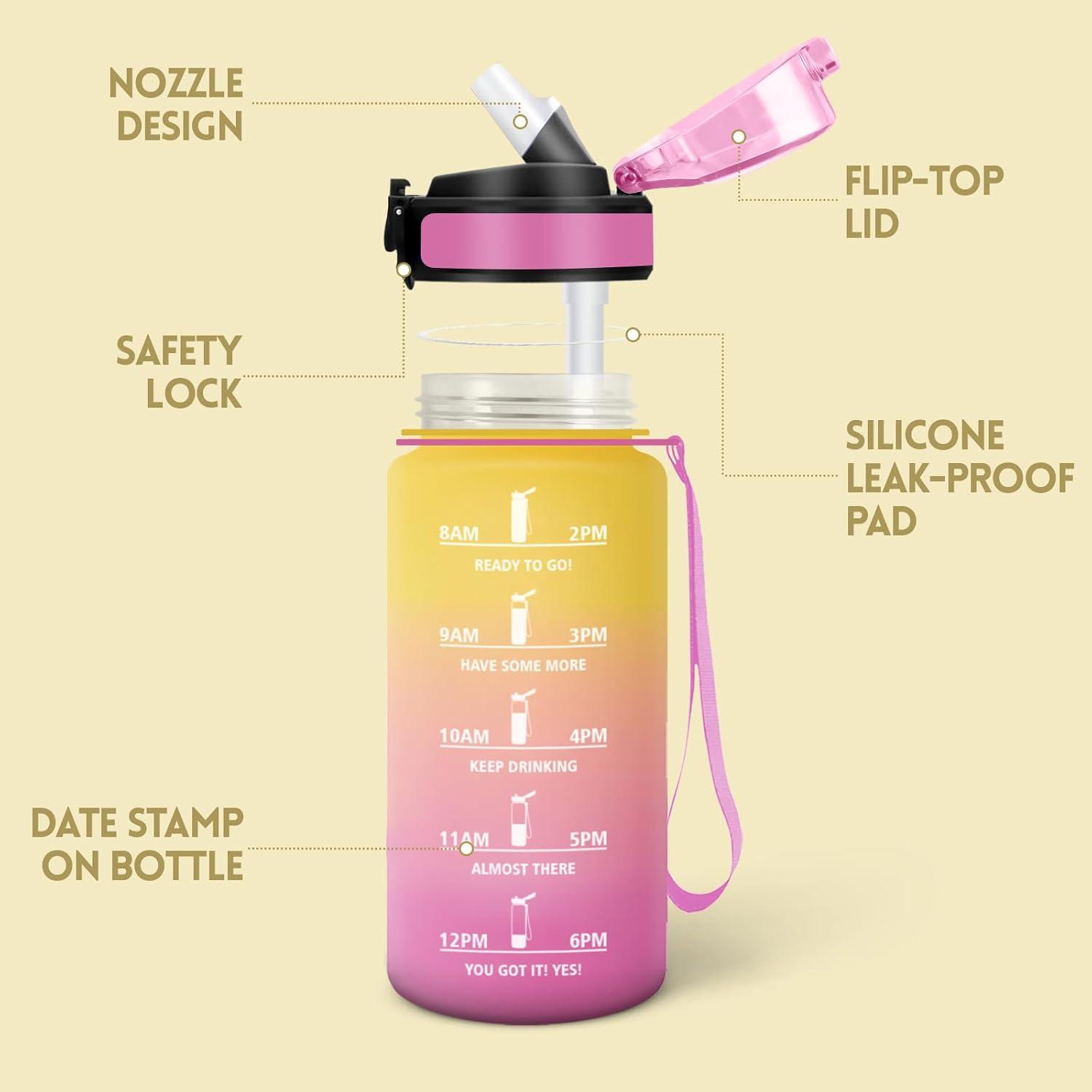 image:imageMotswedi Gourde Enfant 500 ml AntiFuite Gourde Paille avec Marqueur de Temps Bouteille deau Poigne de Transport Bouteille avec Paille pour Lcole Sport Yoga Blanc Cass Bleu ClairJaune Rose