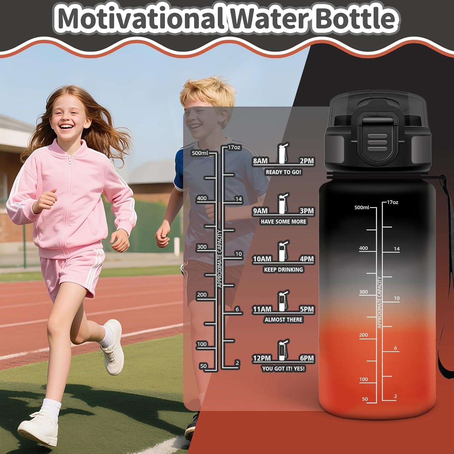 image:imageMotswedi Gourde Enfant 500 ml AntiFuite Gourde Paille avec Marqueur de Temps Bouteille deau Poigne de Transport Bouteille avec Paille pour Lcole Sport Yoga Blanc Cass Bleu ClairNoirrouge500ml