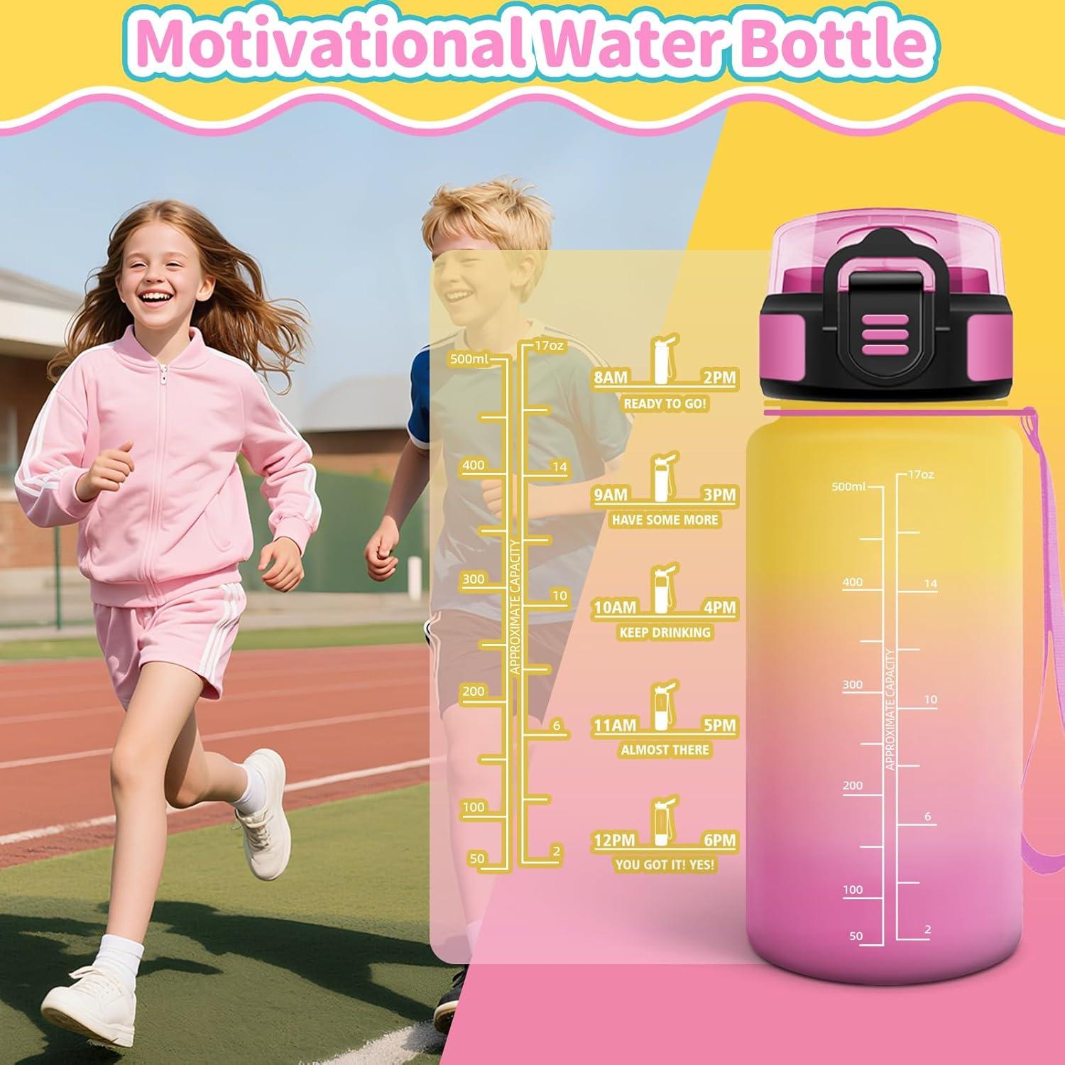 image:imageMotswedi Gourde Enfant 500 ml AntiFuite Gourde Paille avec Marqueur de Temps Bouteille deau Poigne de Transport Bouteille avec Paille pour Lcole Sport Yoga Blanc Cass Bleu ClairJaunerose500ml