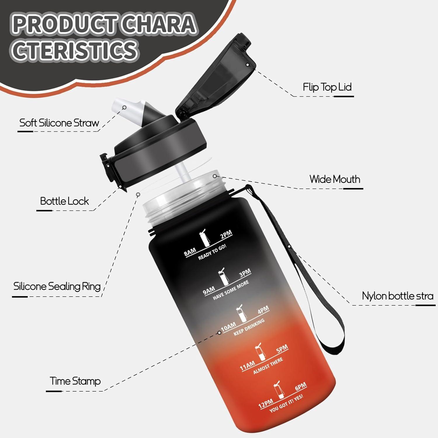 image:imageMotswedi Gourde Enfant 500 ml AntiFuite Gourde Paille avec Marqueur de Temps Bouteille deau Poigne de Transport Bouteille avec Paille pour Lcole Sport Yoga Blanc Cass Bleu ClairNoirrouge500ml