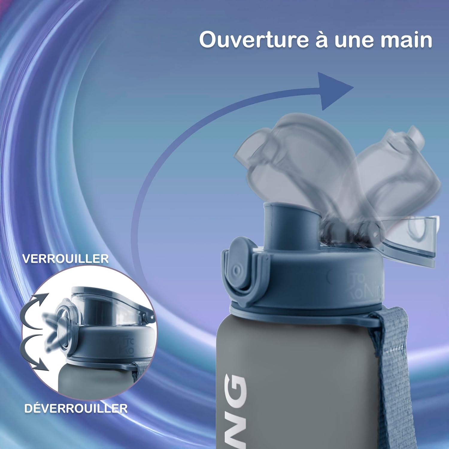 image:imageOtto Koning Gourde Sport 1L Bouteille Eau Sans BPA Gourde Adulte Femme Homme Plastique Haute Qualit Hermtique Grande Bouteille Randonne Ouverture Bouton Courroie Nettoyage FacileGris