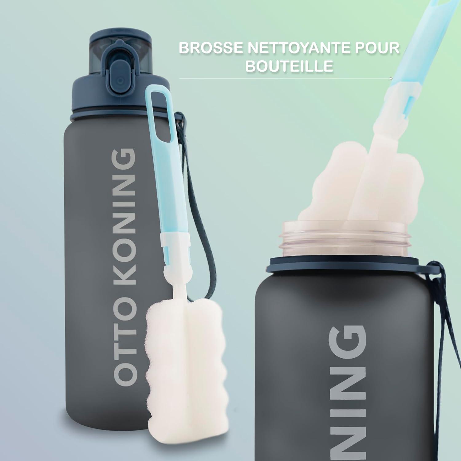 image:imageOtto Koning Gourde Sport 1L Bouteille Eau Sans BPA Gourde Adulte Femme Homme Plastique Haute Qualit Hermtique Grande Bouteille Randonne Ouverture Bouton Courroie Nettoyage FacileGris