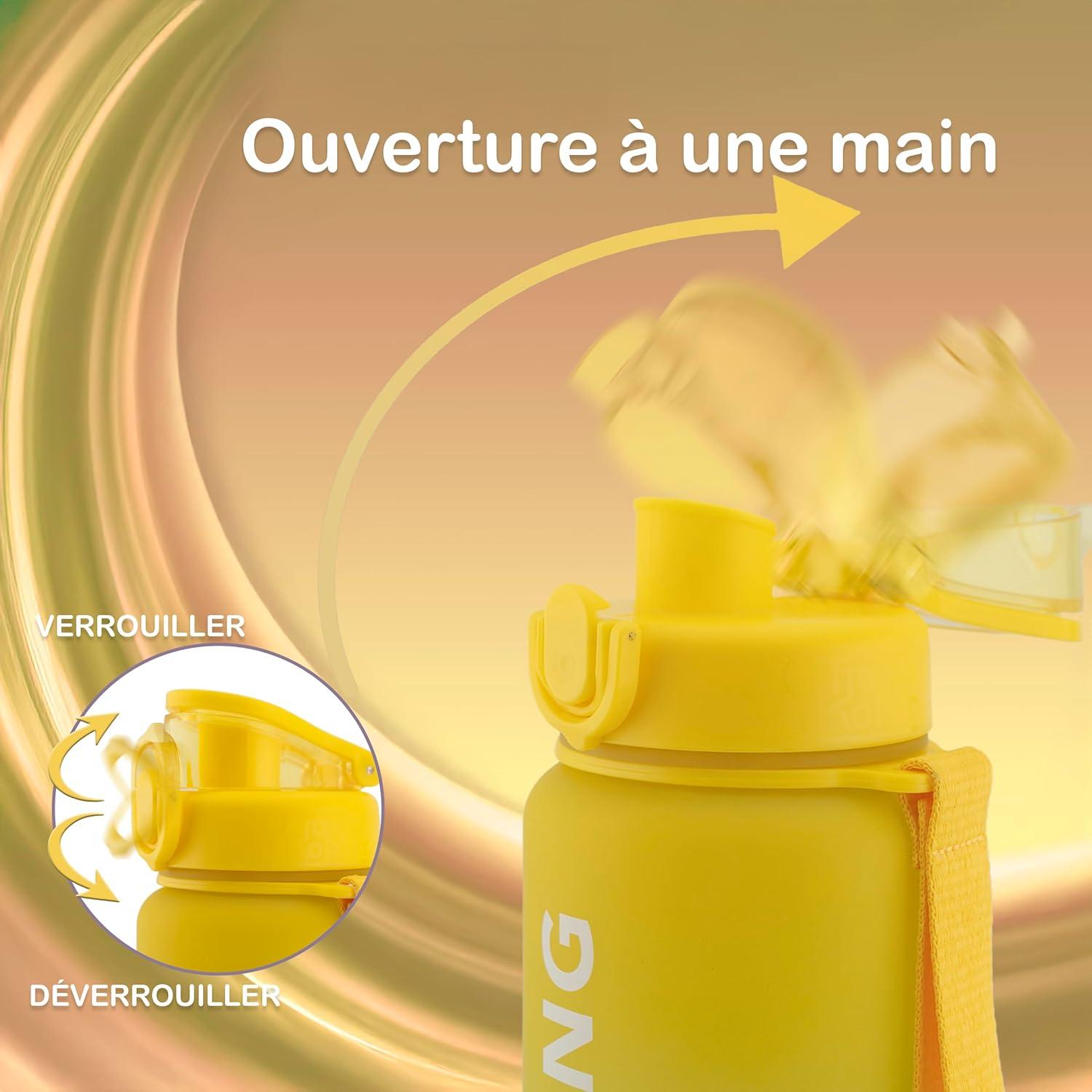 image:imageOtto Koning Gourde Sport 1L Bouteille Eau Sans BPA Gourde Adulte Femme Homme Plastique Haute Qualit Hermtique Grande Bouteille Randonne Ouverture Bouton Courroie Nettoyage FacileBleu et Jaune