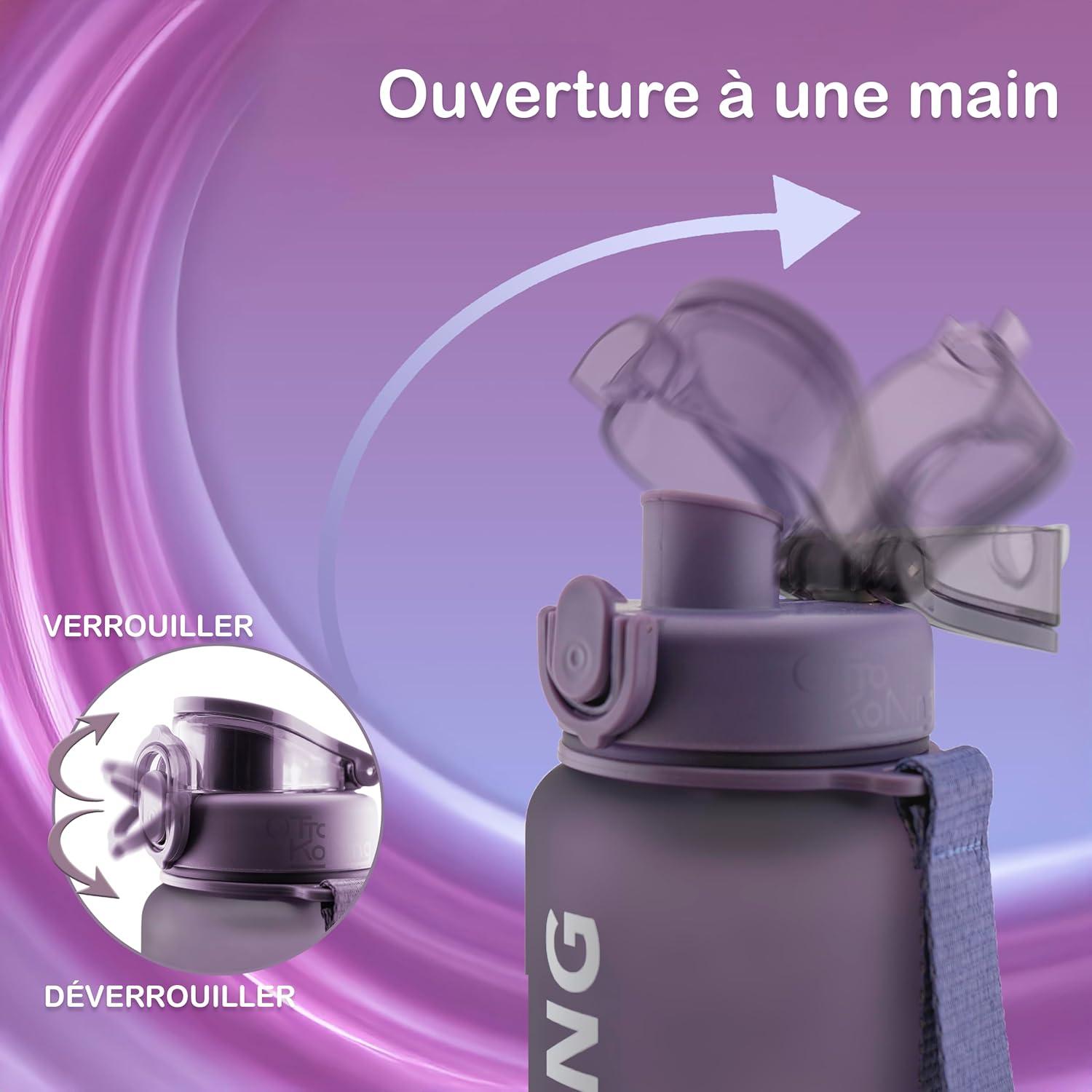 image:imageOtto Koning Gourde Sport 1L Bouteille Eau Sans BPA Gourde Adulte Femme Homme Plastique Haute Qualit Hermtique Grande Bouteille Randonne Ouverture Bouton Courroie Nettoyage FacileViolet