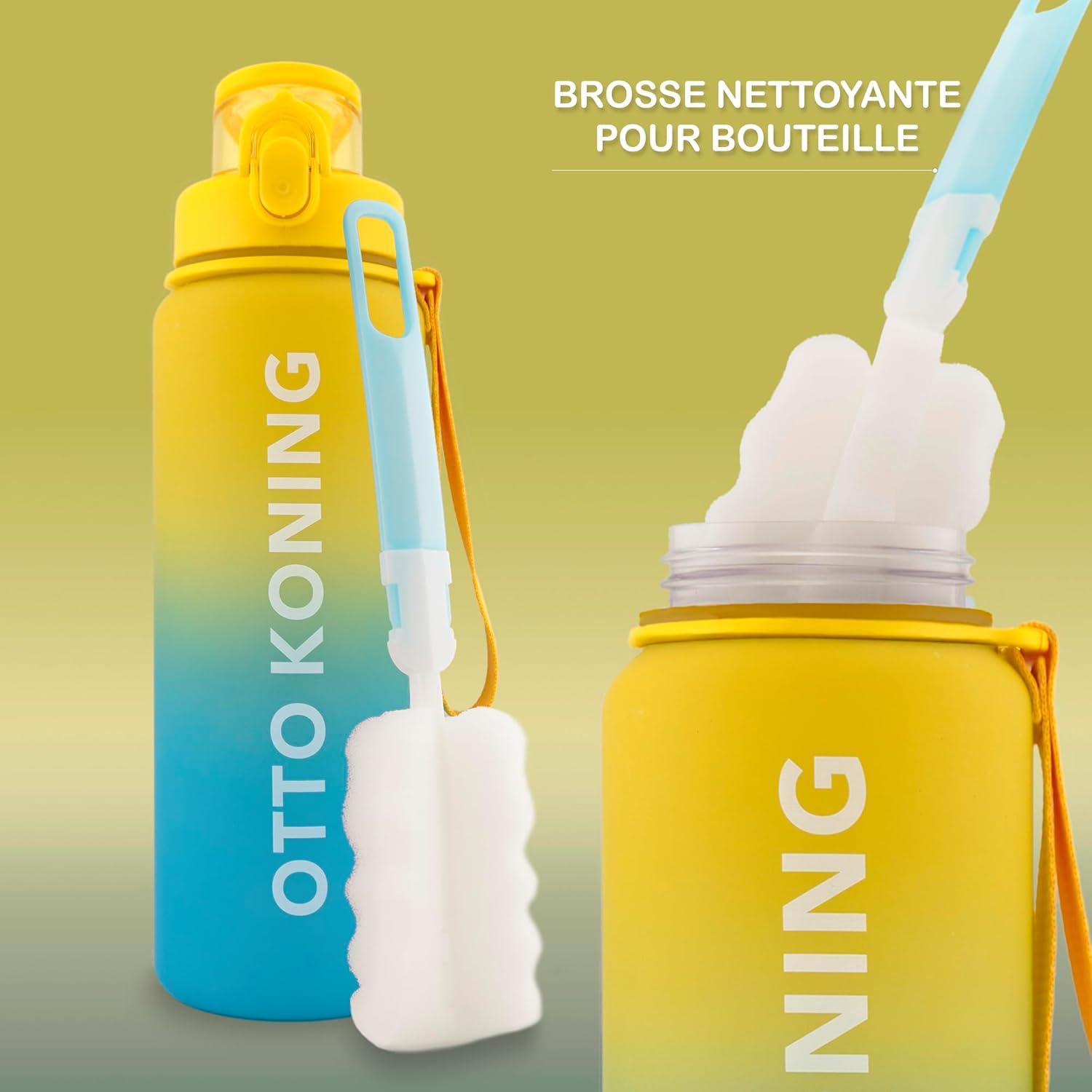 image:imageOtto Koning Gourde Sport 1L Bouteille Eau Sans BPA Gourde Adulte Femme Homme Plastique Haute Qualit Hermtique Grande Bouteille Randonne Ouverture Bouton Courroie Nettoyage FacileBleu et Jaune