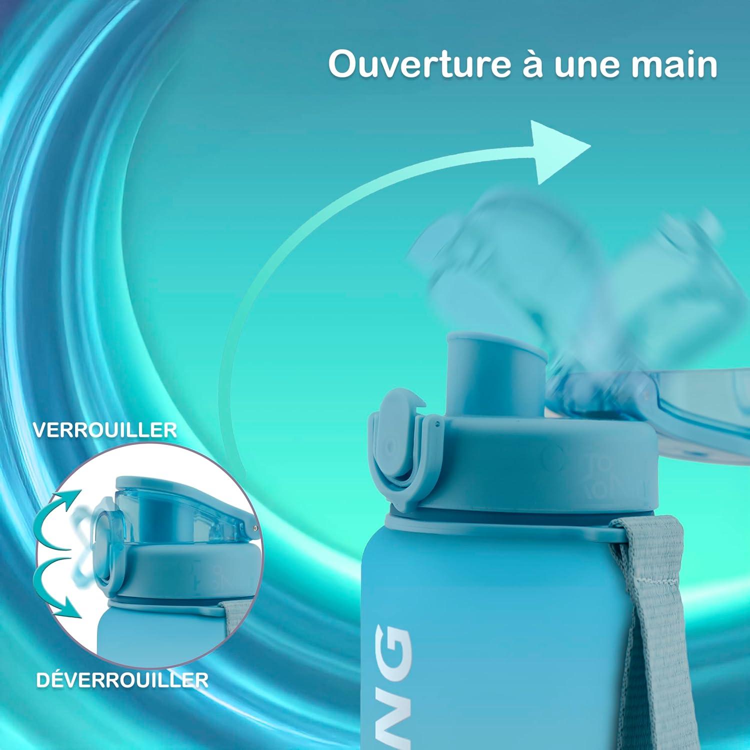 image:imageOtto Koning Gourde Sport 1L Bouteille Eau Sans BPA Gourde Adulte Femme Homme Plastique Haute Qualit Hermtique Grande Bouteille Randonne Ouverture Bouton Courroie Nettoyage FacileBleu et Rouge