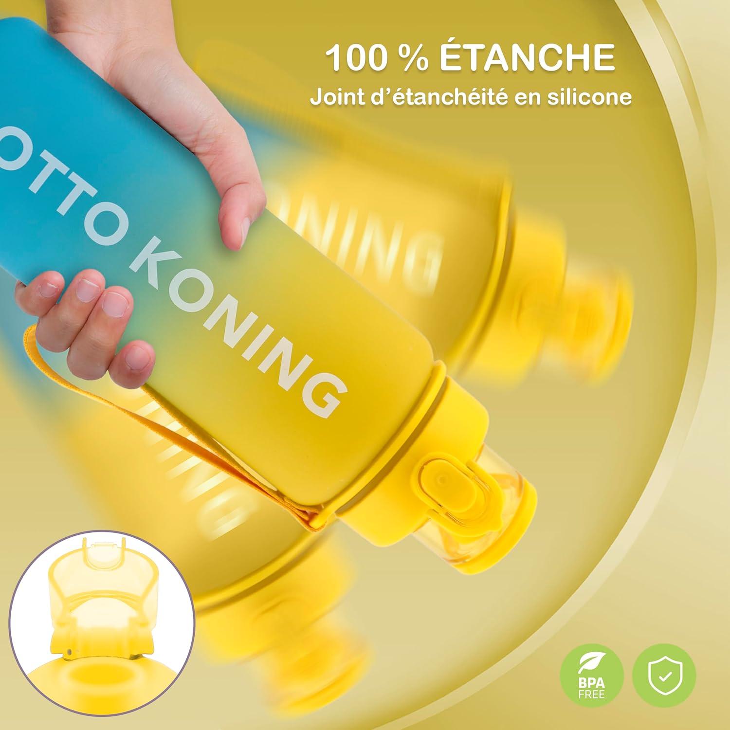 image:imageOtto Koning Gourde Sport 1L Bouteille Eau Sans BPA Gourde Adulte Femme Homme Plastique Haute Qualit Hermtique Grande Bouteille Randonne Ouverture Bouton Courroie Nettoyage FacileBleu et Jaune