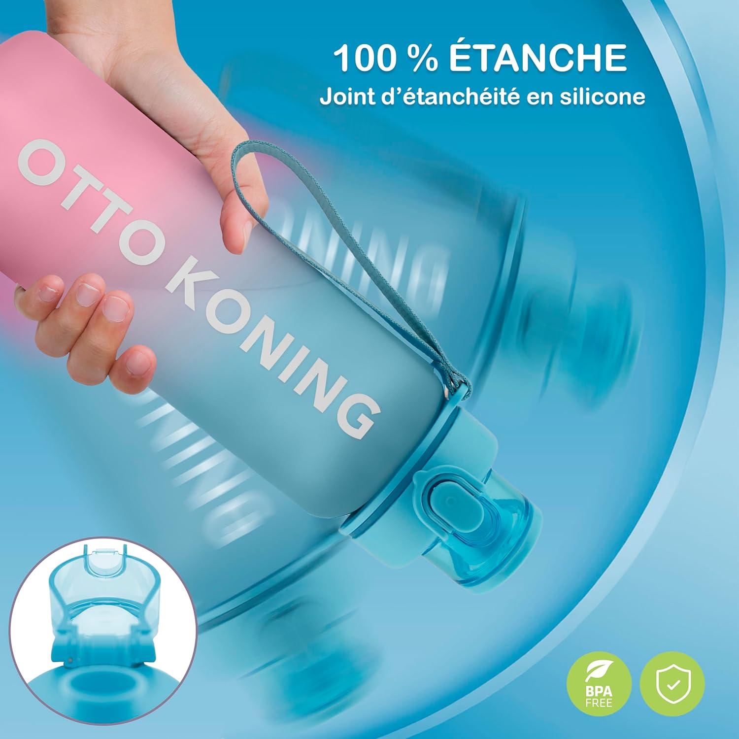 image:imageOtto Koning Gourde Sport 1L Bouteille Eau Sans BPA Gourde Adulte Femme Homme Plastique Haute Qualit Hermtique Grande Bouteille Randonne Ouverture Bouton Courroie Nettoyage FacileBleu et Rouge