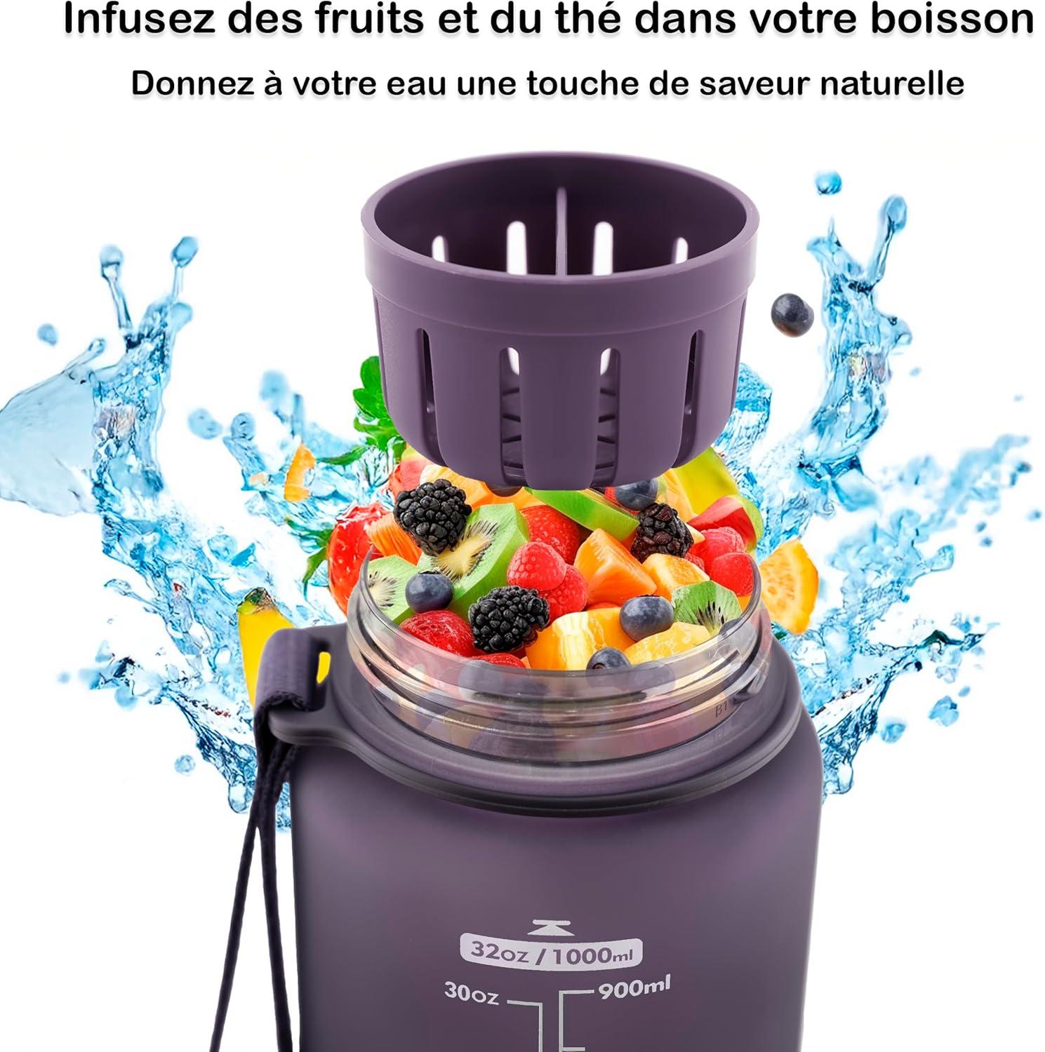 image:imageOtto Koning Gourde Sport 1L Bouteille Eau Sans BPA Gourde Adulte Femme Homme Plastique Haute Qualit Hermtique Grande Bouteille Randonne Ouverture Bouton Courroie Nettoyage FacileViolet