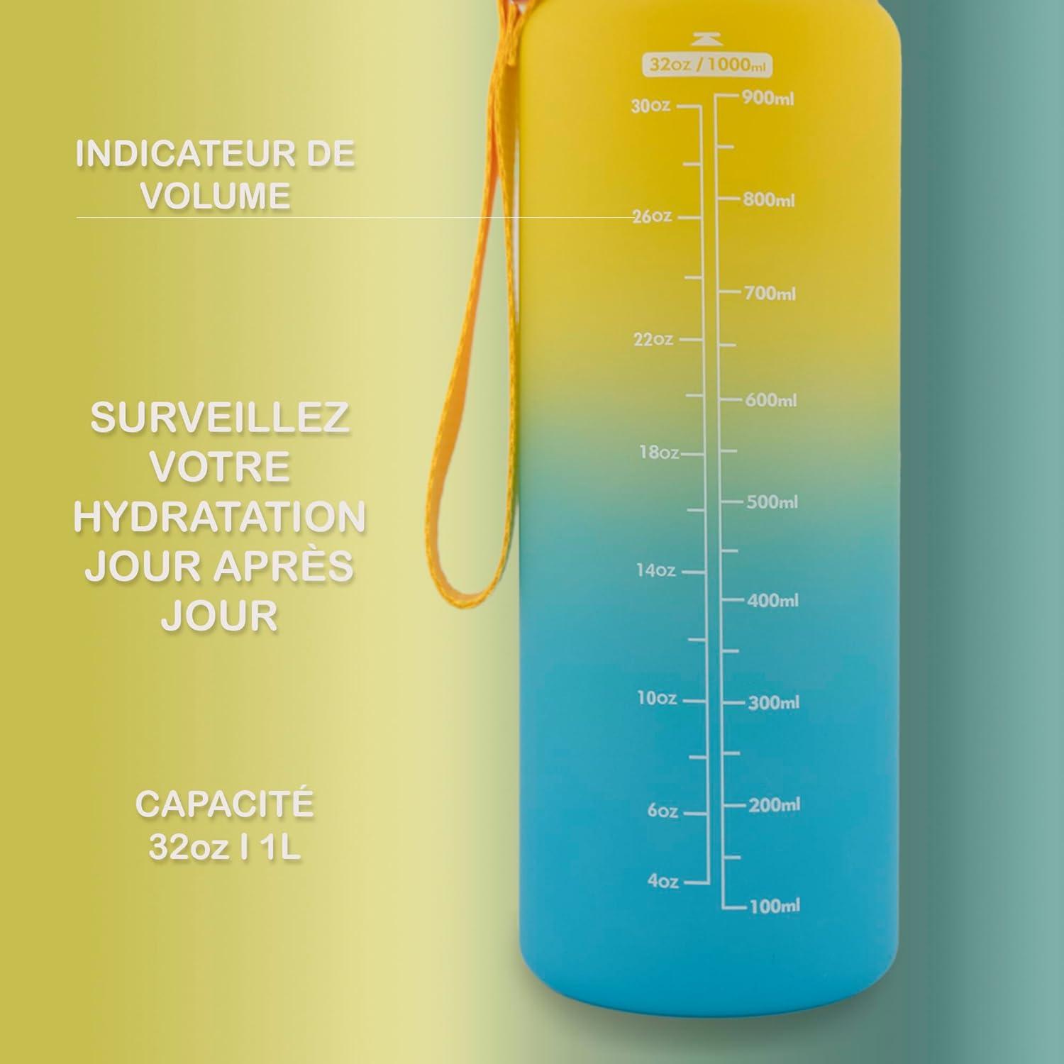 image:imageOtto Koning Gourde Sport 1L Bouteille Eau Sans BPA Gourde Adulte Femme Homme Plastique Haute Qualit Hermtique Grande Bouteille Randonne Ouverture Bouton Courroie Nettoyage FacileBleu et Jaune