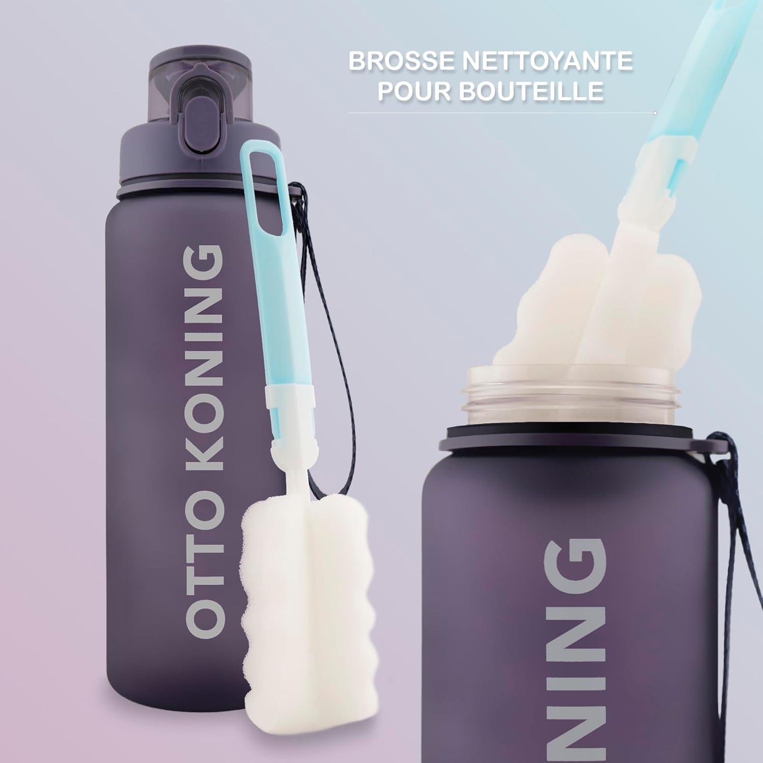 image:imageOtto Koning Gourde Sport 1L Bouteille Eau Sans BPA Gourde Adulte Femme Homme Plastique Haute Qualit Hermtique Grande Bouteille Randonne Ouverture Bouton Courroie Nettoyage FacileViolet