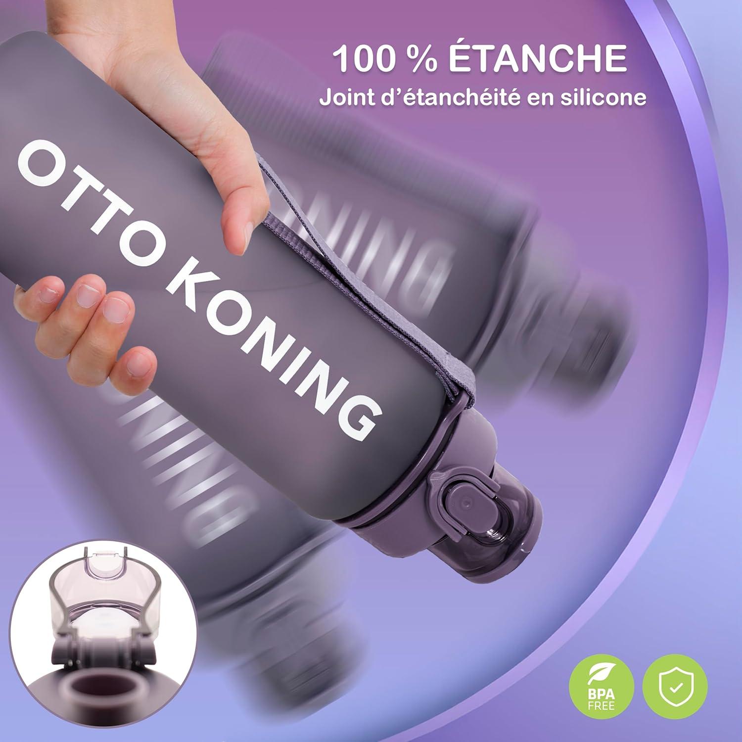 image:imageOtto Koning Gourde Sport 1L Bouteille Eau Sans BPA Gourde Adulte Femme Homme Plastique Haute Qualit Hermtique Grande Bouteille Randonne Ouverture Bouton Courroie Nettoyage FacileViolet