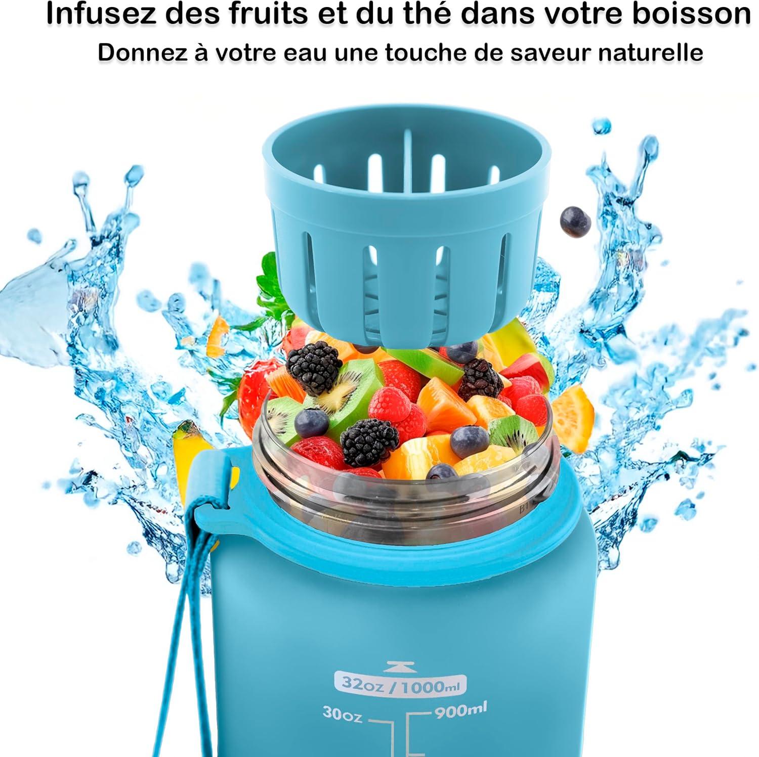 image:imageOtto Koning Gourde Sport 1L Bouteille Eau Sans BPA Gourde Adulte Femme Homme Plastique Haute Qualit Hermtique Grande Bouteille Randonne Ouverture Bouton Courroie Nettoyage FacileBleu et Rouge