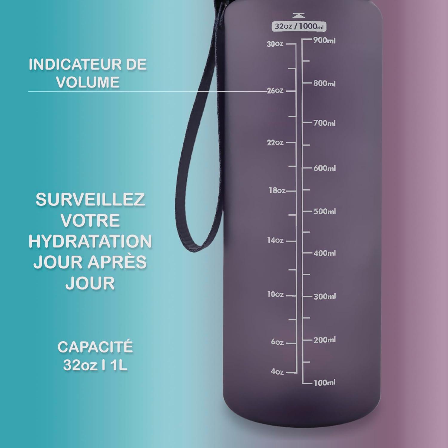 image:imageOtto Koning Gourde Sport 1L Bouteille Eau Sans BPA Gourde Adulte Femme Homme Plastique Haute Qualit Hermtique Grande Bouteille Randonne Ouverture Bouton Courroie Nettoyage FacileViolet