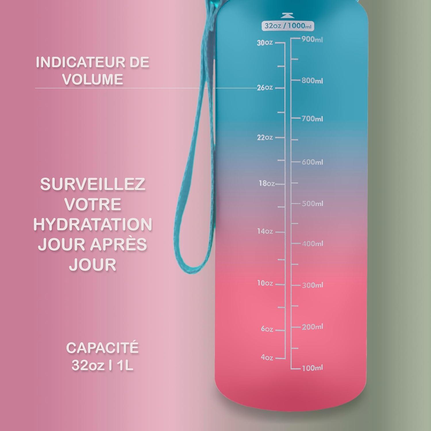 image:imageOtto Koning Gourde Sport 1L Bouteille Eau Sans BPA Gourde Adulte Femme Homme Plastique Haute Qualit Hermtique Grande Bouteille Randonne Ouverture Bouton Courroie Nettoyage FacileBleu et Rouge