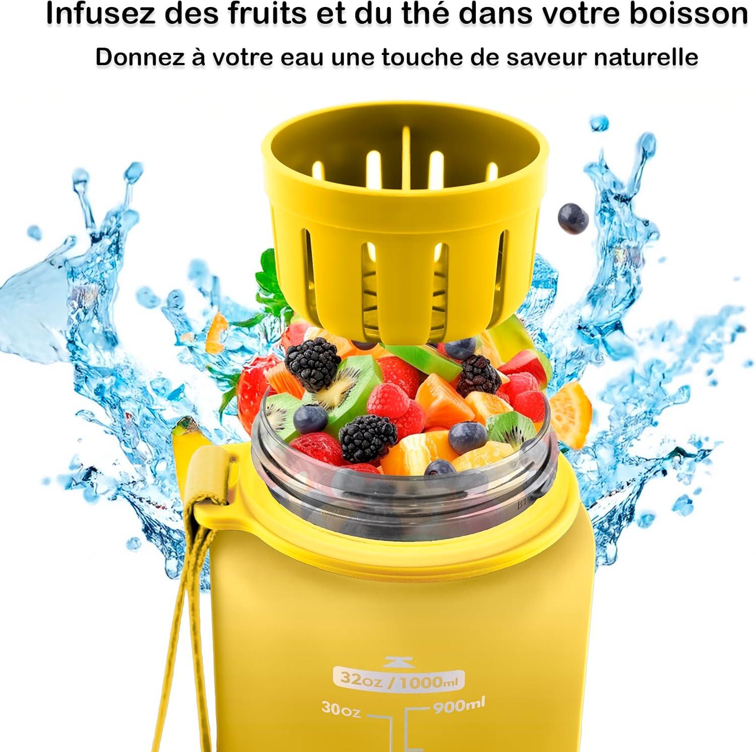 image:imageOtto Koning Gourde Sport 1L Bouteille Eau Sans BPA Gourde Adulte Femme Homme Plastique Haute Qualit Hermtique Grande Bouteille Randonne Ouverture Bouton Courroie Nettoyage FacileBleu et Jaune