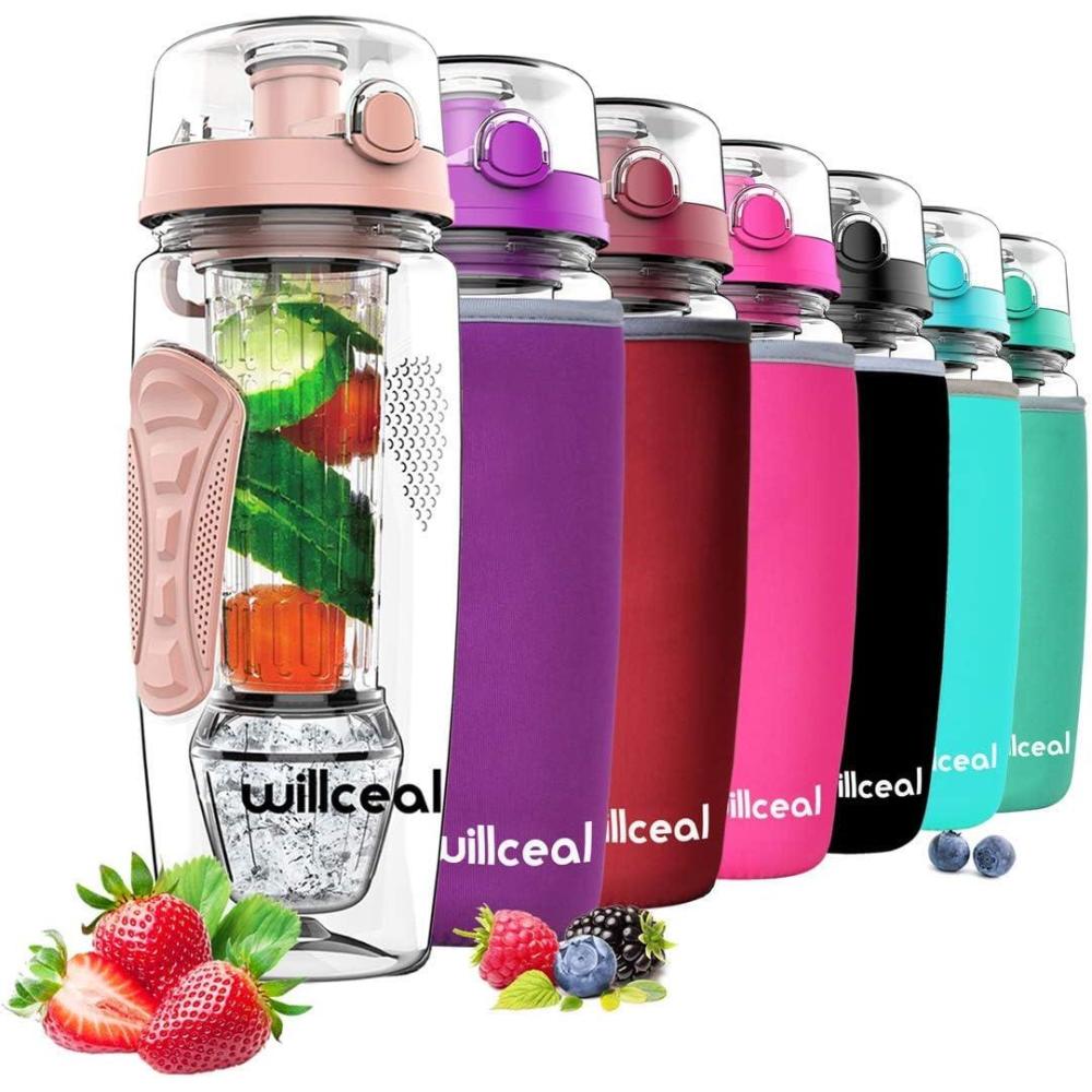 image:imageBouteille deau pour infuseur de fruits 32 oz durable avec boule de gel amovible grande Tritan sans BPA couvercle rabat protection antifuites Sports Camping SarcelleDor