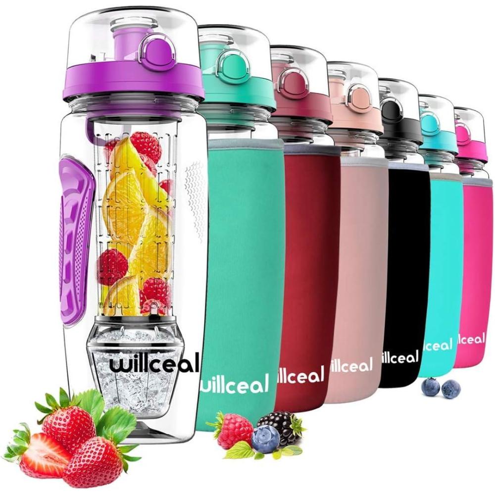 image:imageBouteille deau pour infuseur de fruits 32 oz durable avec boule de gel amovible grande Tritan sans BPA couvercle rabat protection antifuites Sports Camping SarcelleViolet