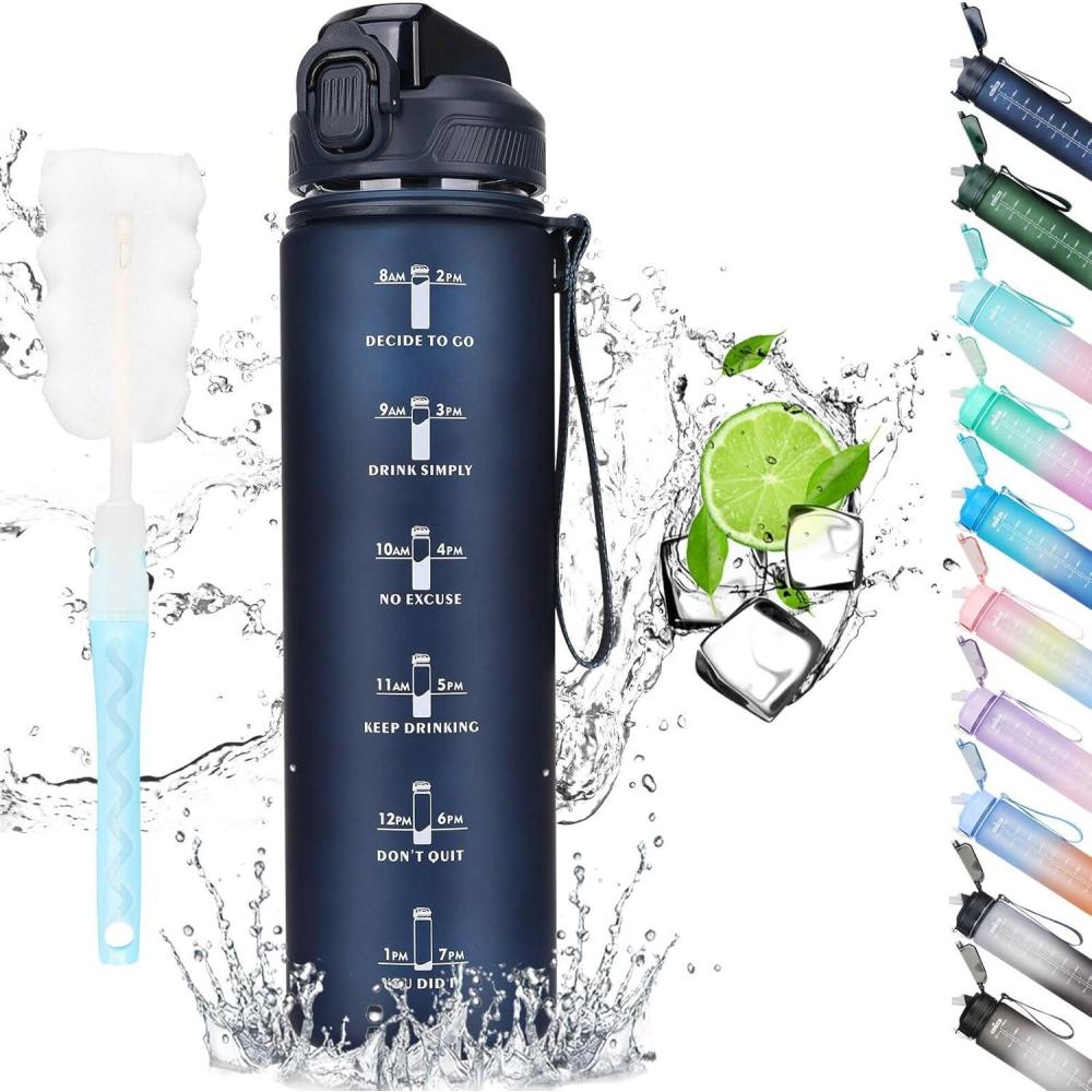 image:imageCodiCile Gourde Sport 1l avec paillebouteille deau de motivation avec Marqueur de Tempsbouteille deau tanche avec couvercle sans BPA pour sport gym bureau course piedviolet dgradBleu Fonc