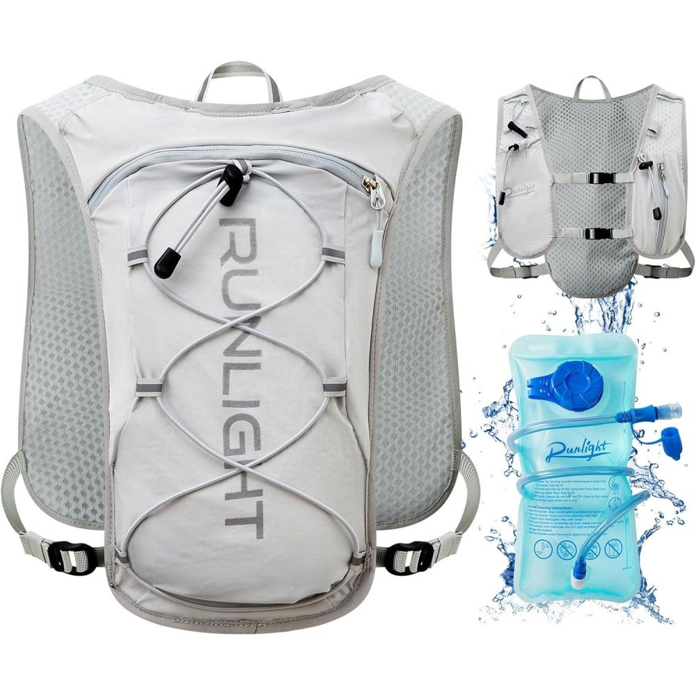 image:imageGilet de course pour homme et femme sangles de poitrine rglables gilet dhydratation avec bouteille deau de 1500 mlGris clair