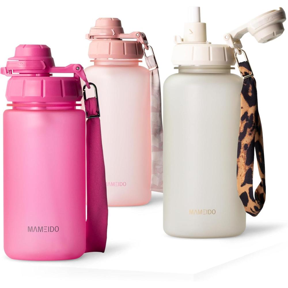 image:imageMAMEIDO Gourde avec Paille 1 l Marqueur de Temps de Motivation Gourde Sport avec Dragonne Gourde tanche Bouteille deau sans BPA Water Bottle Wild CandyGlow Couture