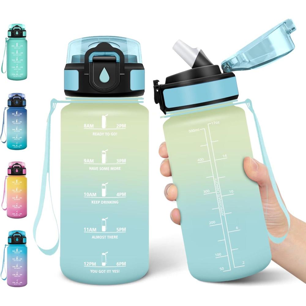 image:imageMotswedi Gourde Enfant 500 ml AntiFuite Gourde Paille avec Marqueur de Temps Bouteille deau Poigne de Transport Bouteille avec Paille pour Lcole Sport Yoga Blanc Cass Bleu ClairBlanc Cass Bleu Clair
