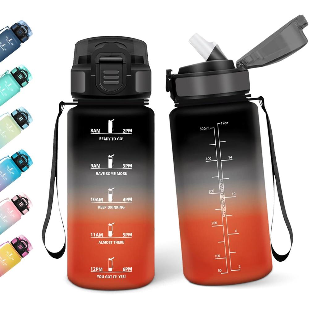 image:imageMotswedi Gourde Enfant 500 ml AntiFuite Gourde Paille avec Marqueur de Temps Bouteille deau Poigne de Transport Bouteille avec Paille pour Lcole Sport Yoga Blanc Cass Bleu ClairNoirrouge500ml
