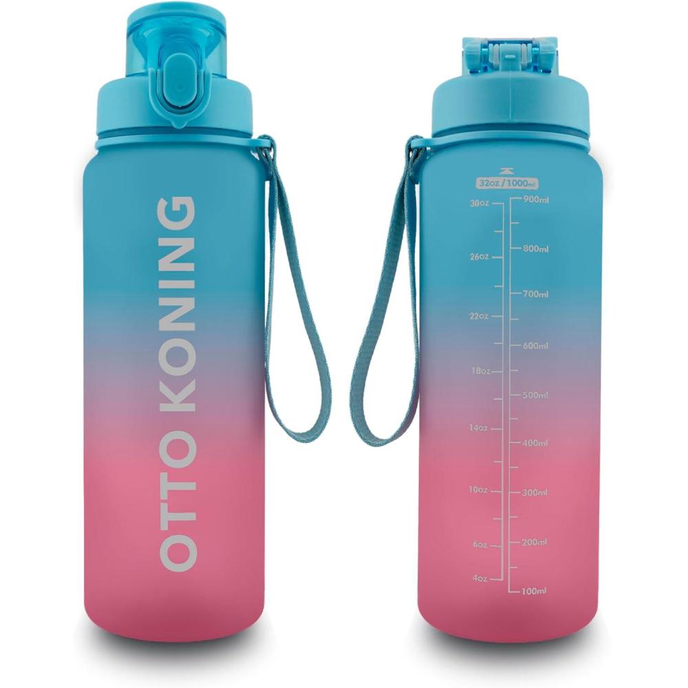 image:imageOtto Koning Gourde Sport 1L Bouteille Eau Sans BPA Gourde Adulte Femme Homme Plastique Haute Qualit Hermtique Grande Bouteille Randonne Ouverture Bouton Courroie Nettoyage FacileBleu et Rouge