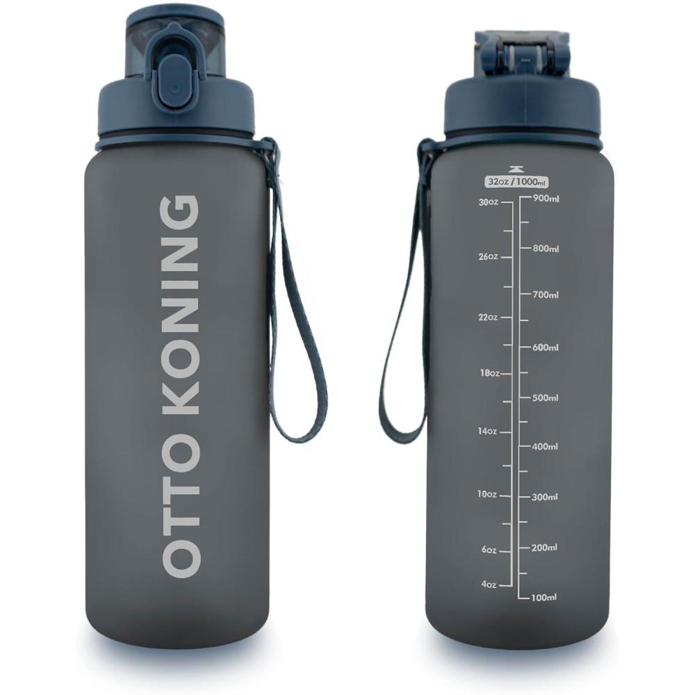 image:imageOtto Koning Gourde Sport 1L Bouteille Eau Sans BPA Gourde Adulte Femme Homme Plastique Haute Qualit Hermtique Grande Bouteille Randonne Ouverture Bouton Courroie Nettoyage FacileGris